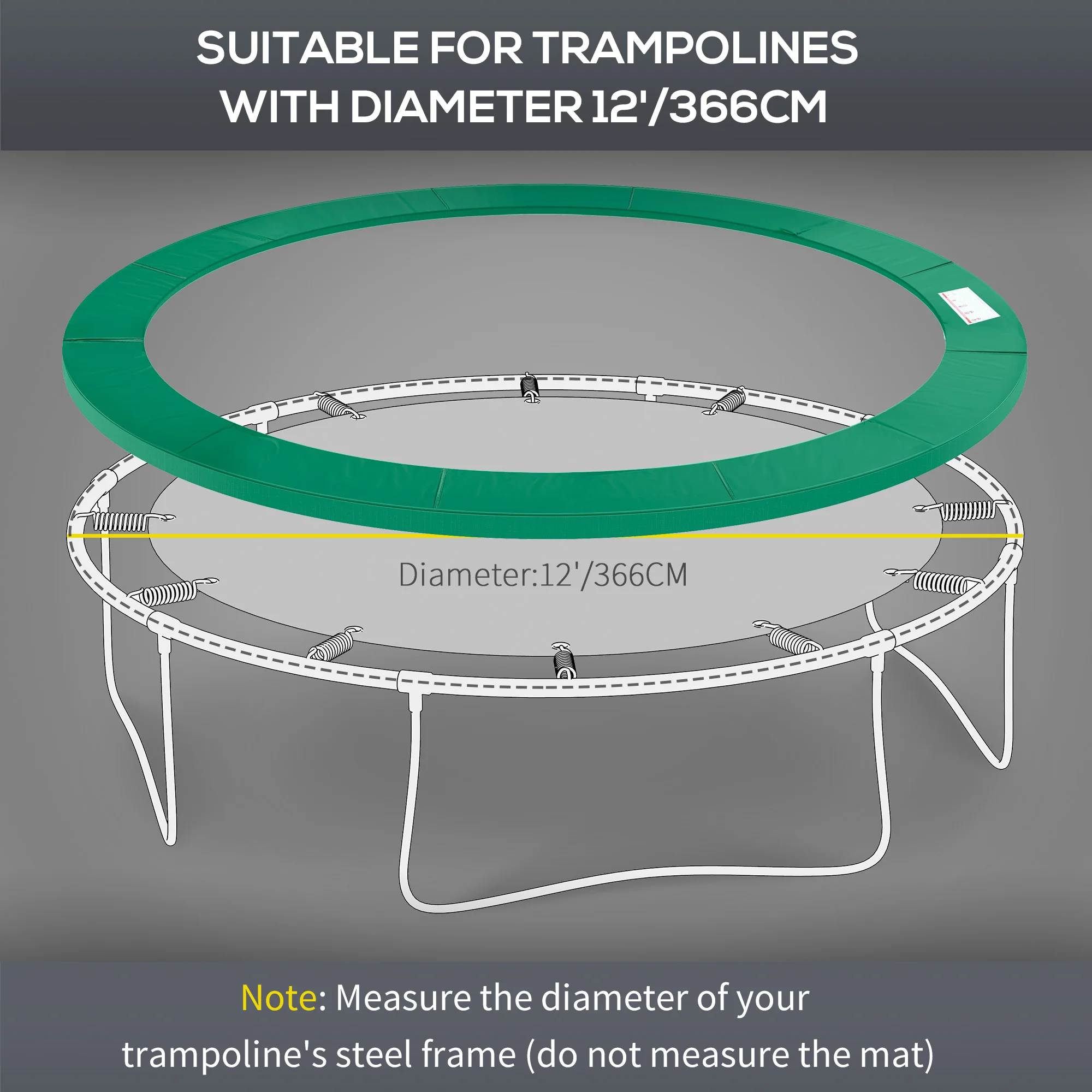 HOMCOM 12ft Trampoline Pad Surround Pad Thick Foam Replacement Spare Green - Image 4