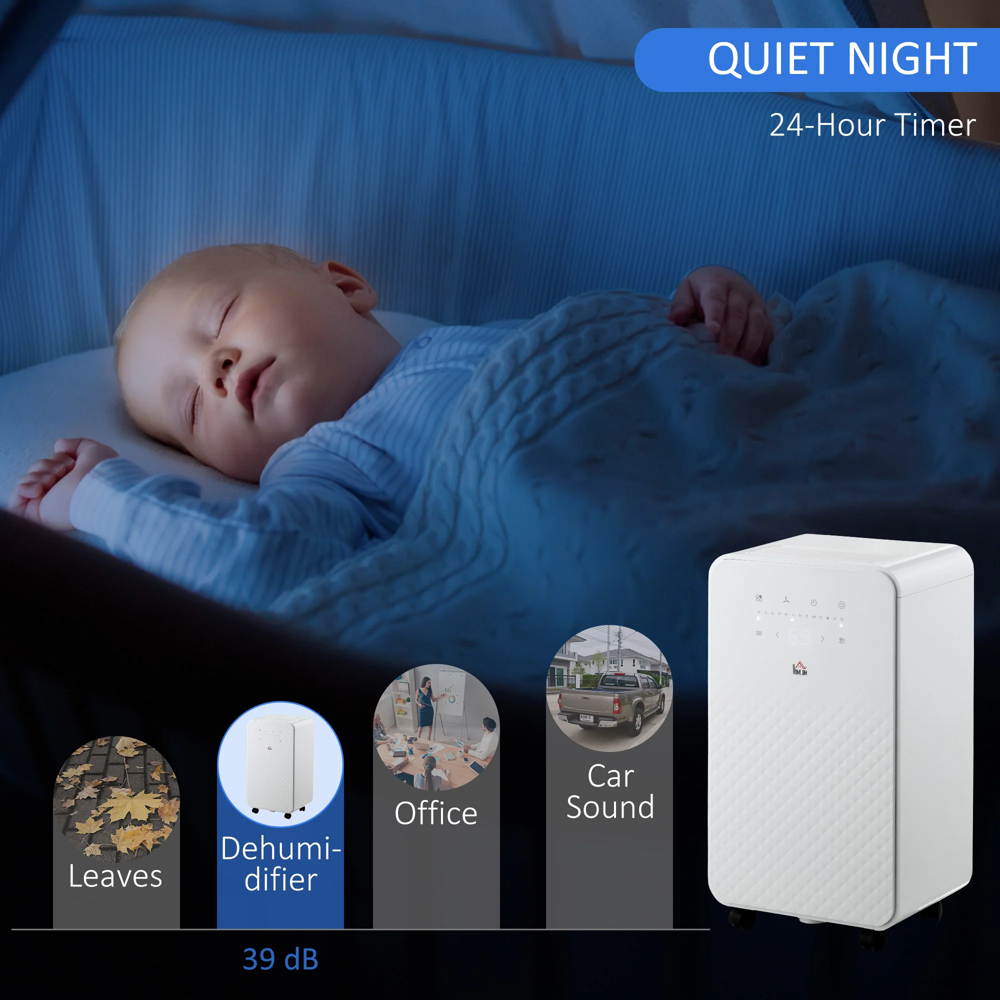 HOMCOM 12L/Day Protable Quiet Air Dehumidifier With Purifier, Timer, 5 Modes - Image 7
