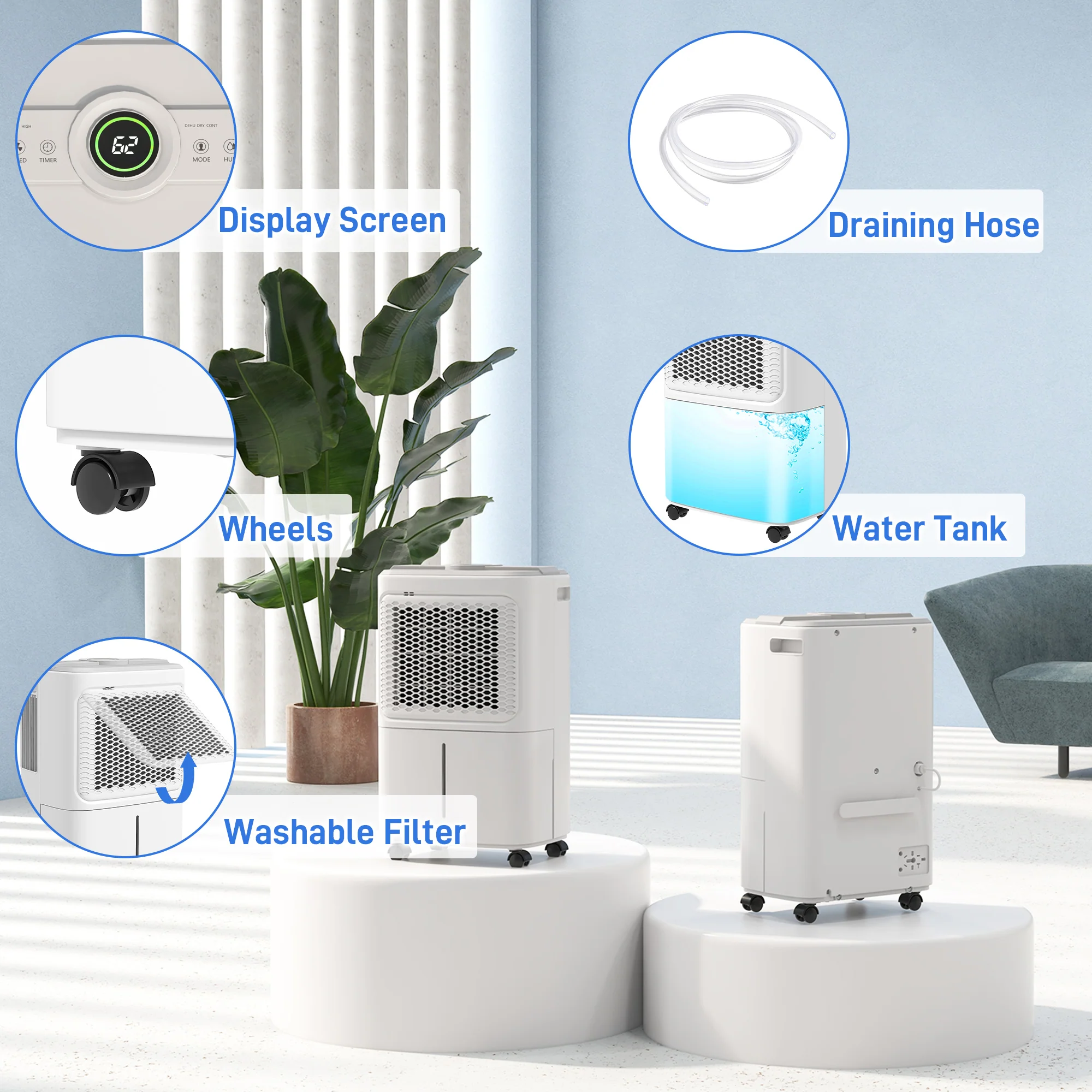 HOMCOM 12L/Day Small Dehumidifier for Home Damp, with Humidity Light - Image 8