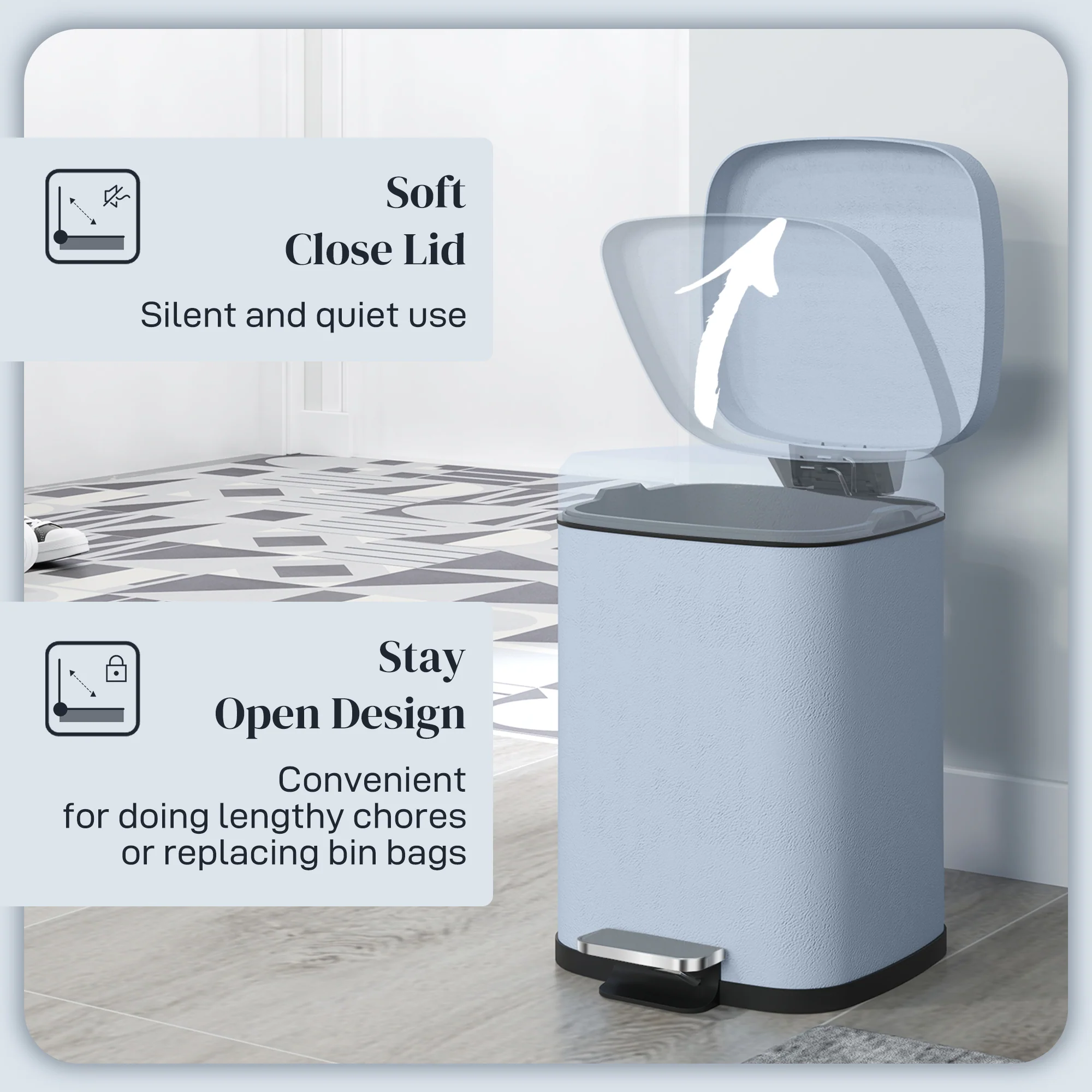 HOMCOM 12L Kitchen Pedal Bin, Metal Rubbish Bin with Soft-close Lid - Image 13