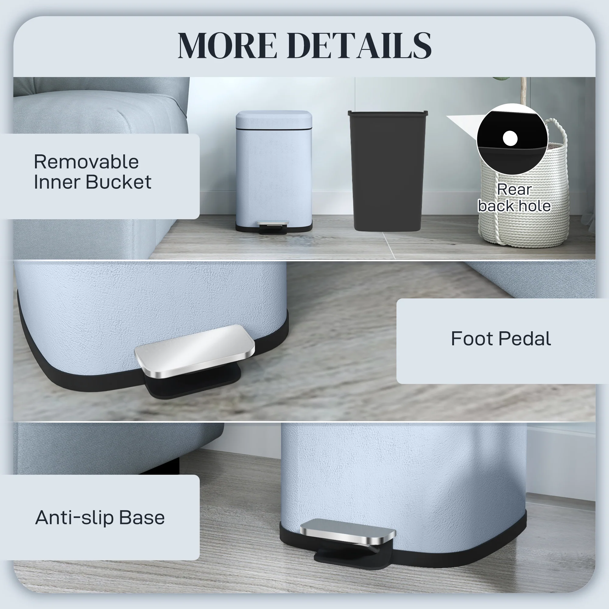 HOMCOM 12L Kitchen Pedal Bin, Metal Rubbish Bin with Soft-close Lid - Image 16