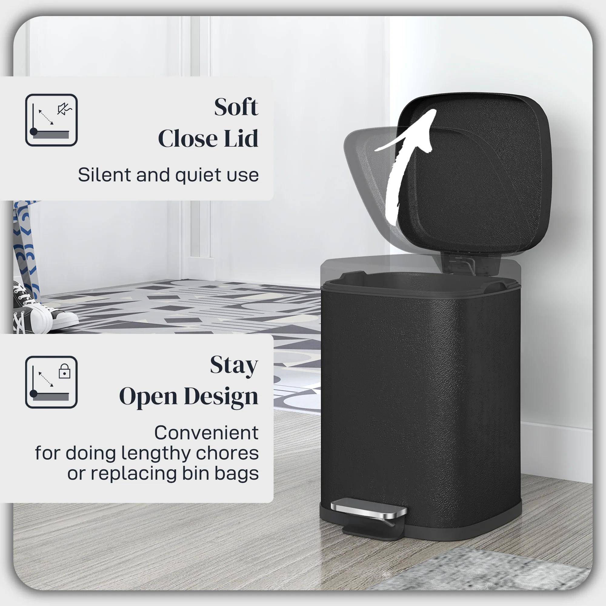 HOMCOM 12L Kitchen Pedal Bin, Metal Rubbish Bin with Soft-close Lid - Image 4