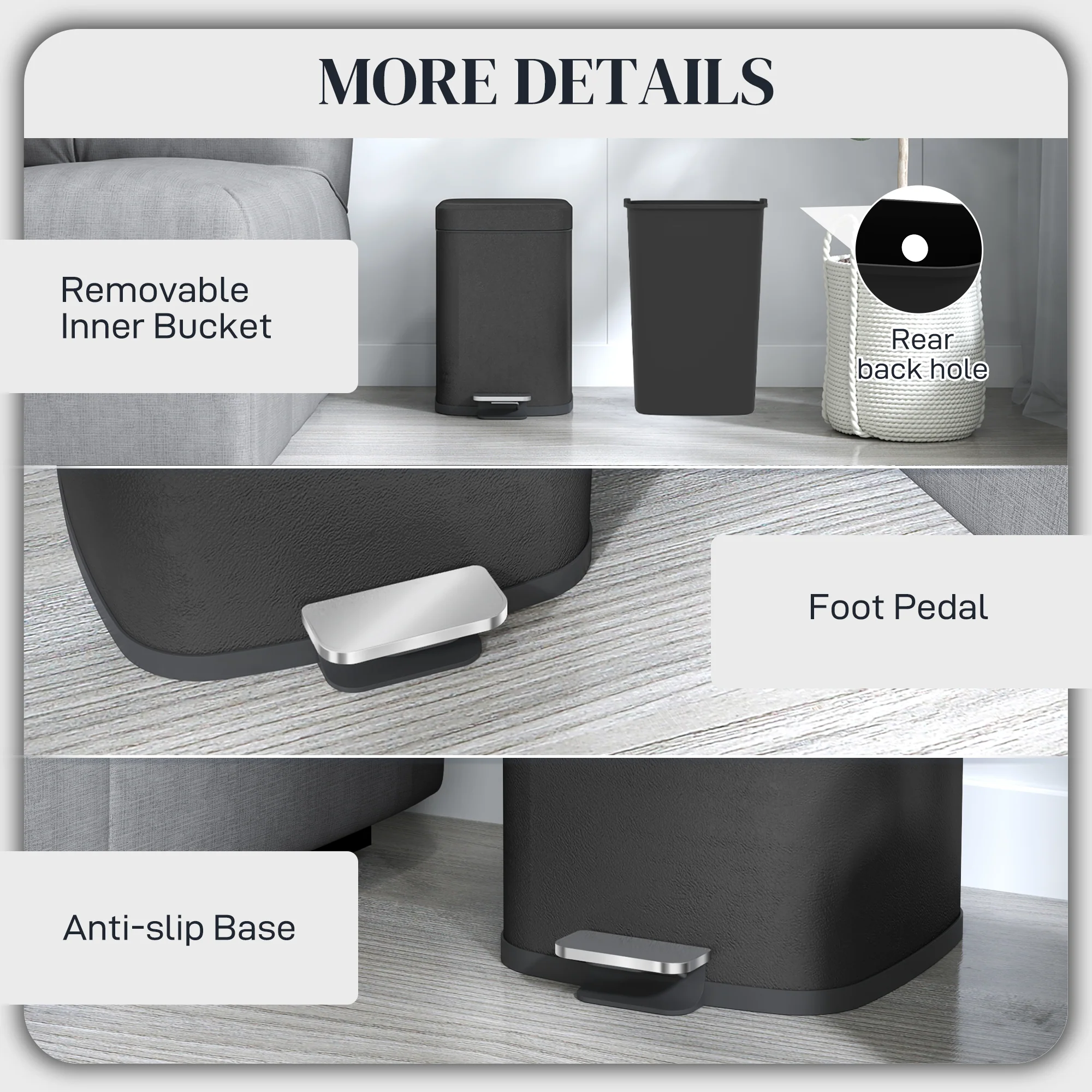 HOMCOM 12L Kitchen Pedal Bin, Metal Rubbish Bin with Soft-close Lid - Image 7