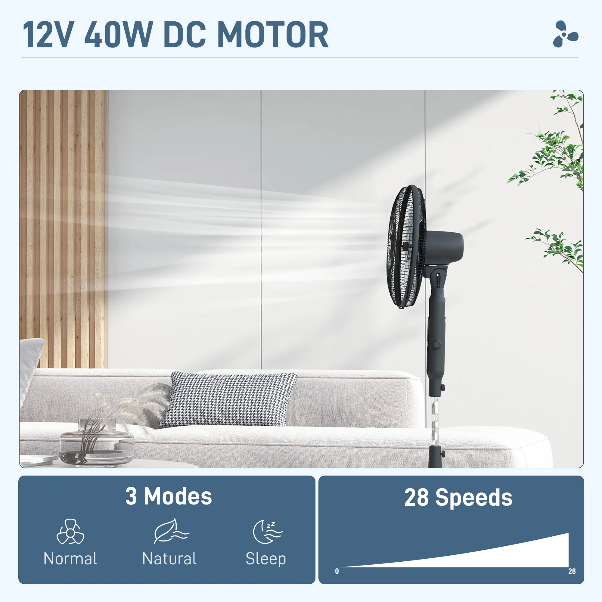 HOMCOM 12V DC Standing Fan With 75° Oscillation Mosquito Repellent Function - Image 3