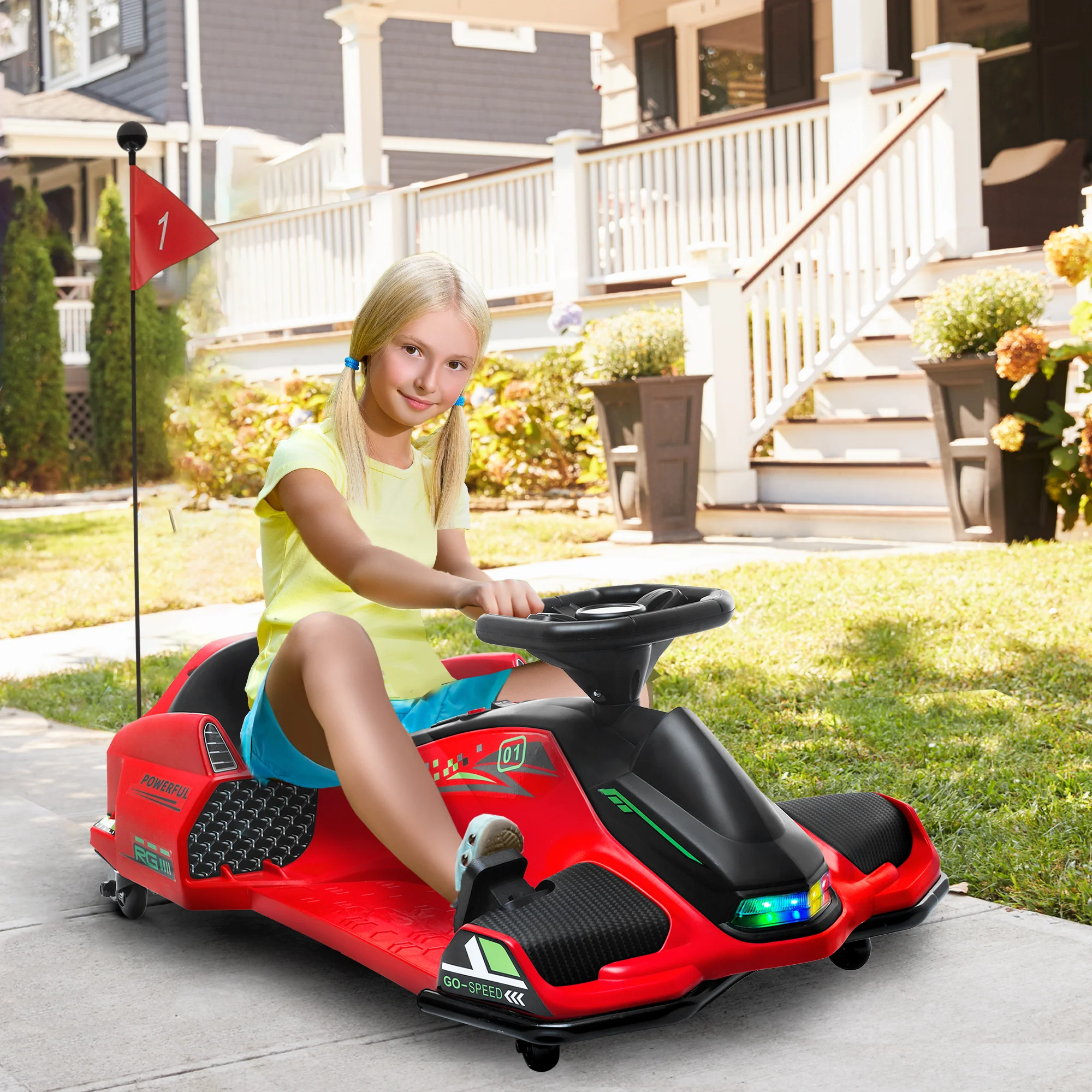 HOMCOM 12V Electric Go Kart for Kids with Music, LED Lights - Image 11