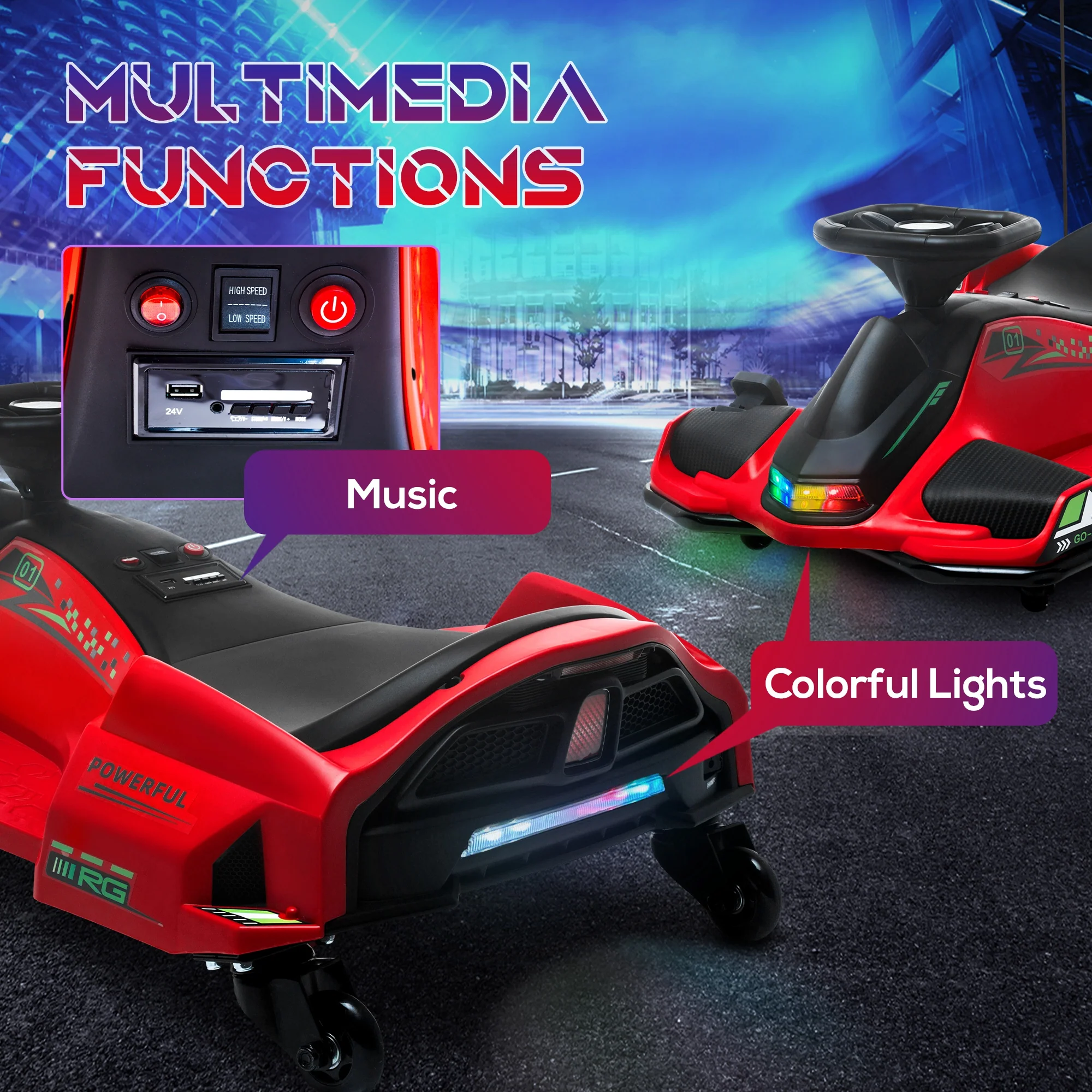 HOMCOM 12V Electric Go Kart for Kids with Music, LED Lights - Image 13