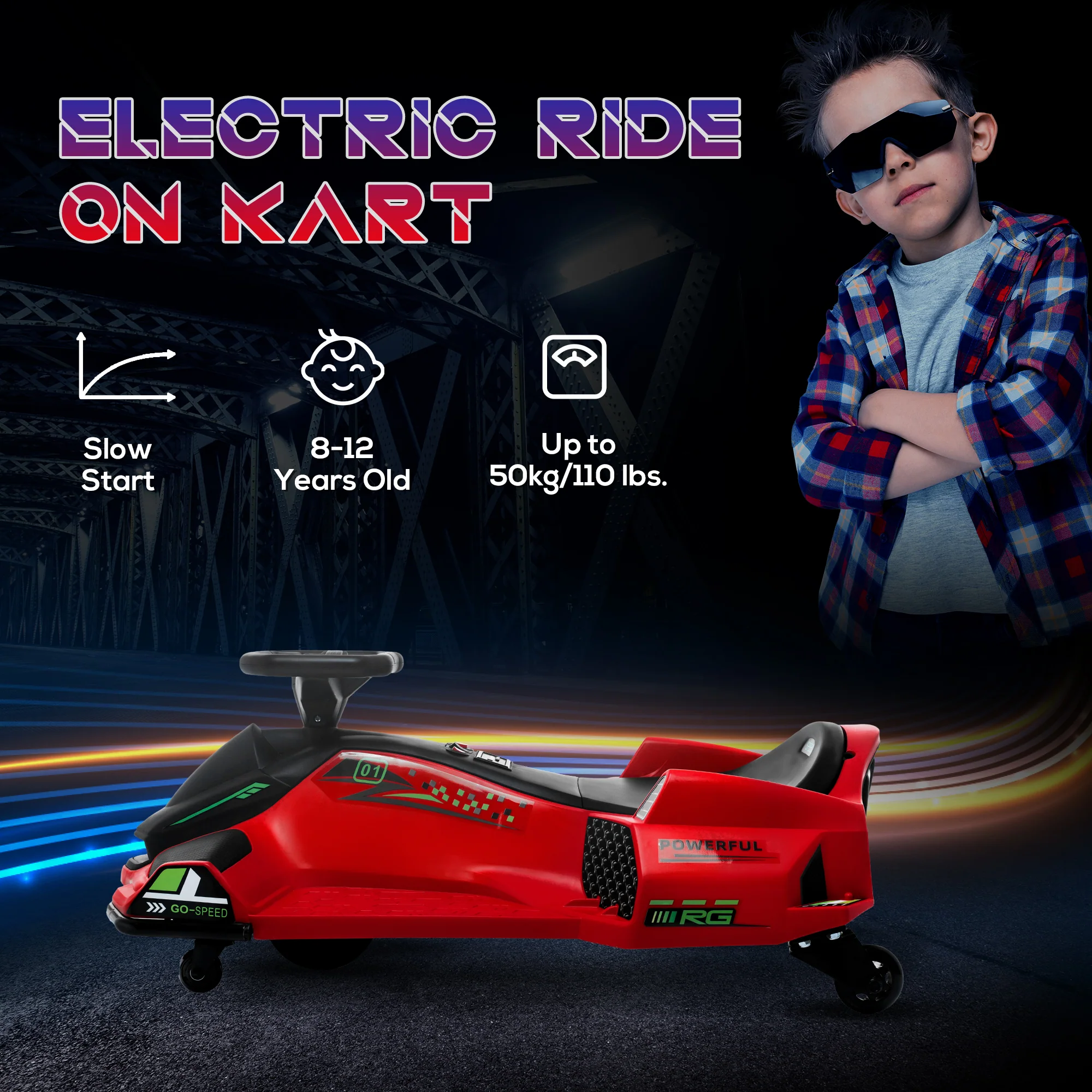 HOMCOM 12V Electric Go Kart for Kids with Music, LED Lights - Image 16