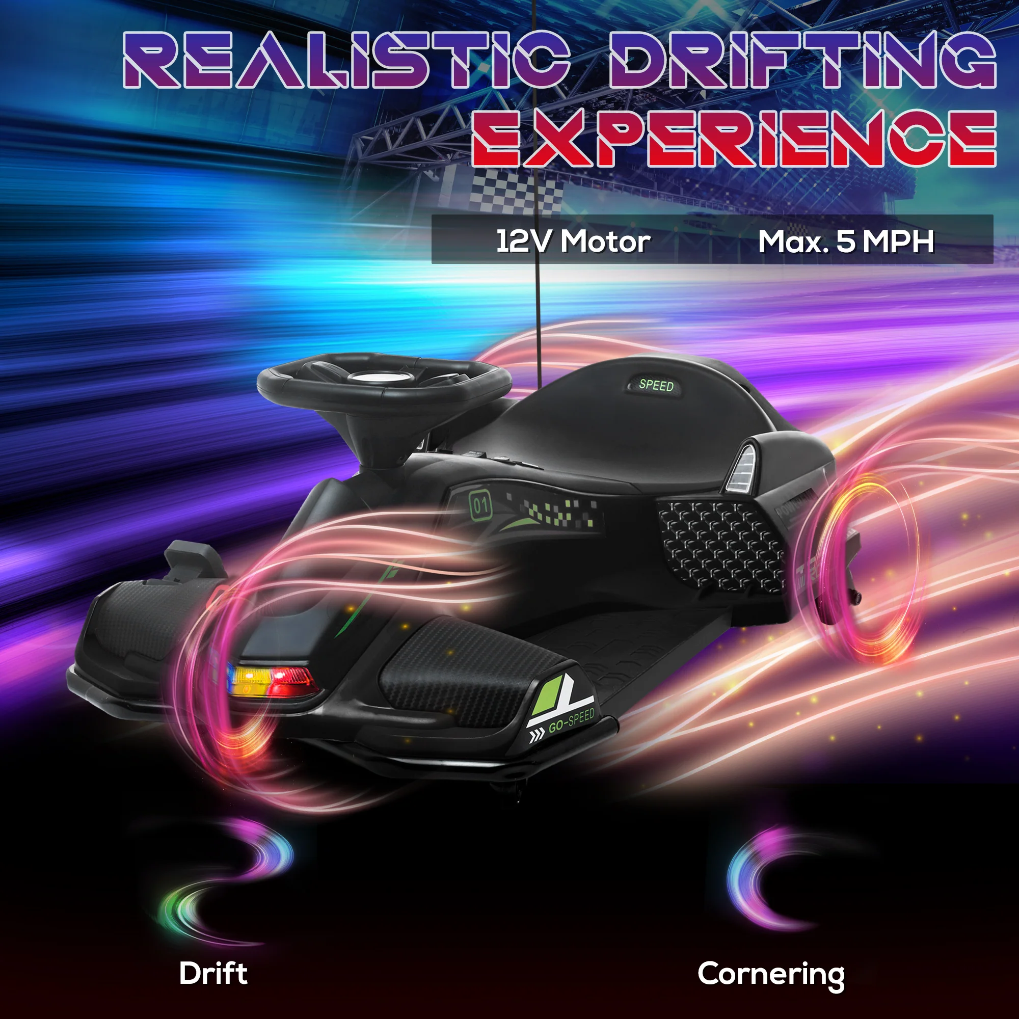 HOMCOM 12V Electric Go Kart for Kids with Music, LED Lights - Image 3