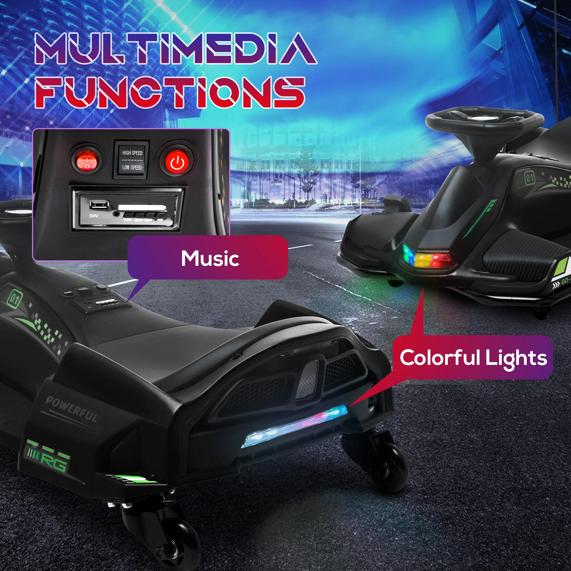 HOMCOM 12V Electric Go Kart for Kids with Music, LED Lights - Image 4