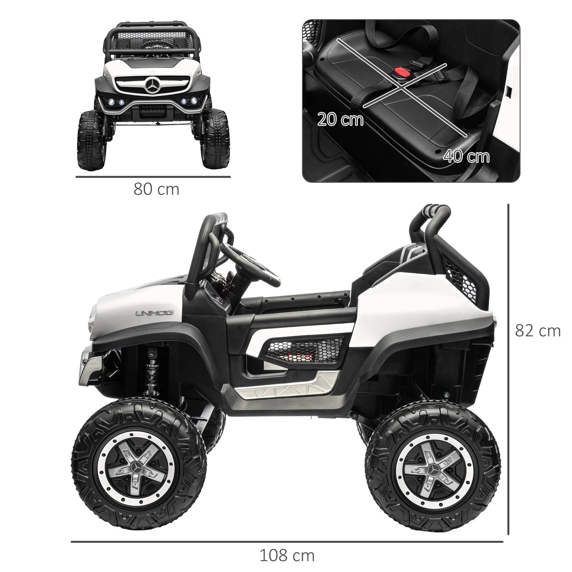 HOMCOM 12V Licensed Mercedes-Benz Unimog, Kids Electric Ride On Car - White - Image 5