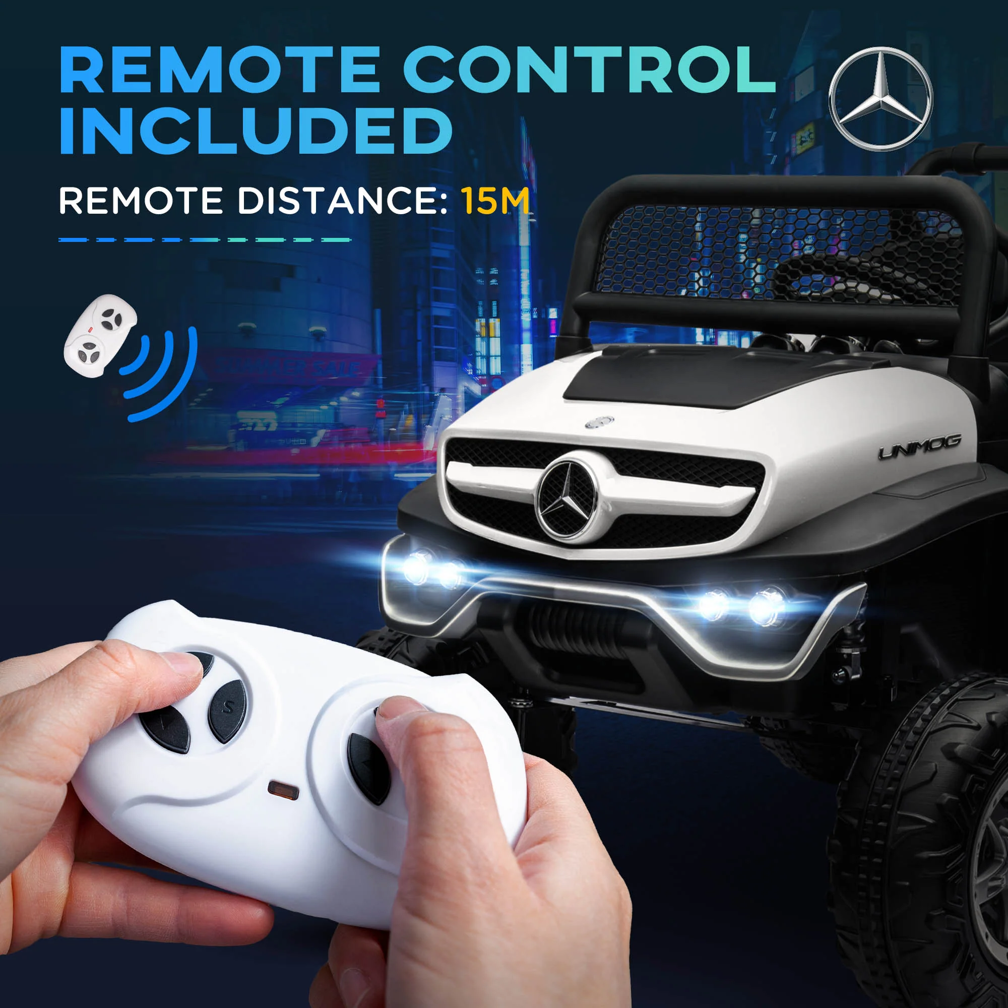 HOMCOM 12V Licensed Mercedes-Benz Unimog, Kids Electric Ride On Car - White - Image 7