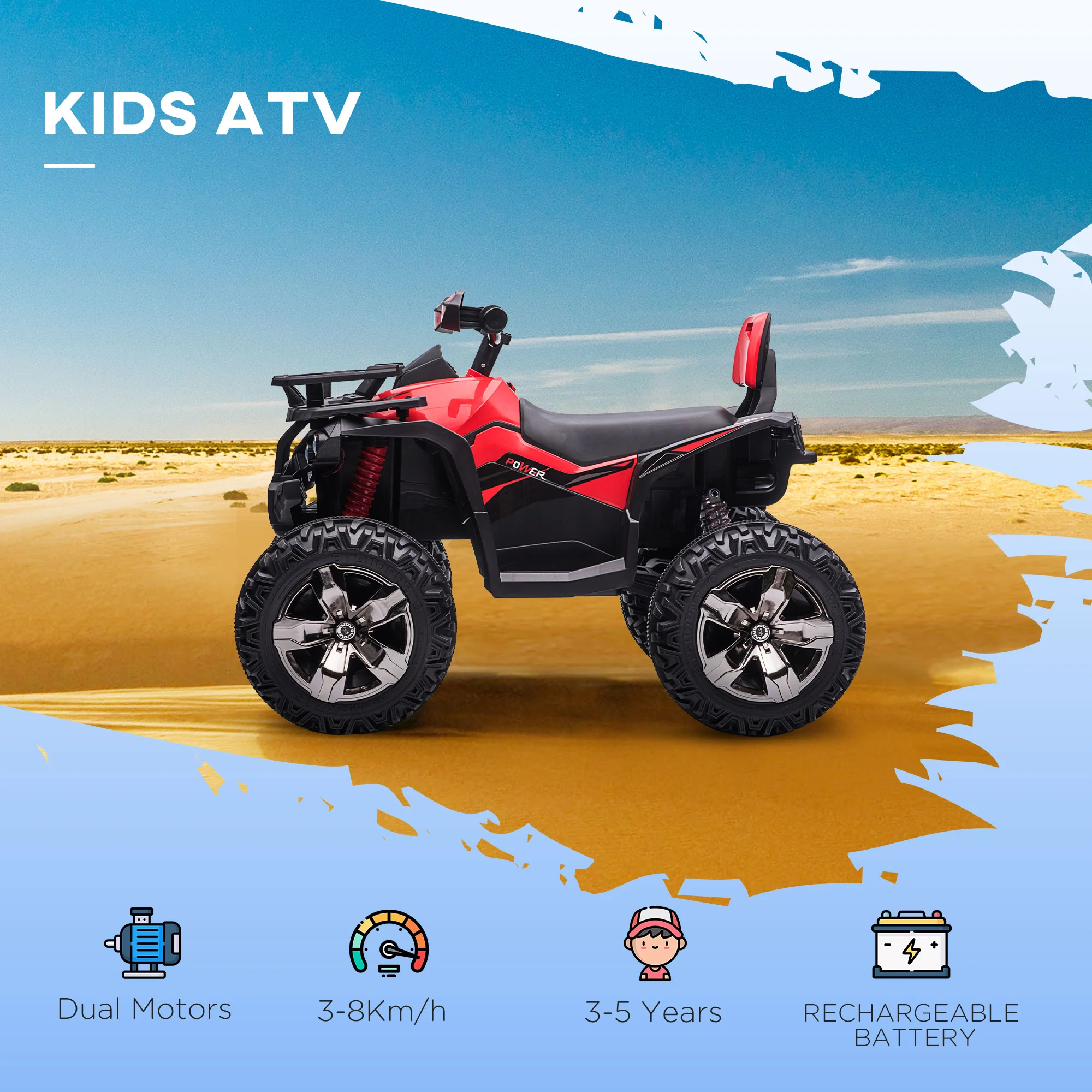 HOMCOM 12V Quad Bike ATV With LED Lights, Music, For Boys Girls, Yellow And Red - Image 12
