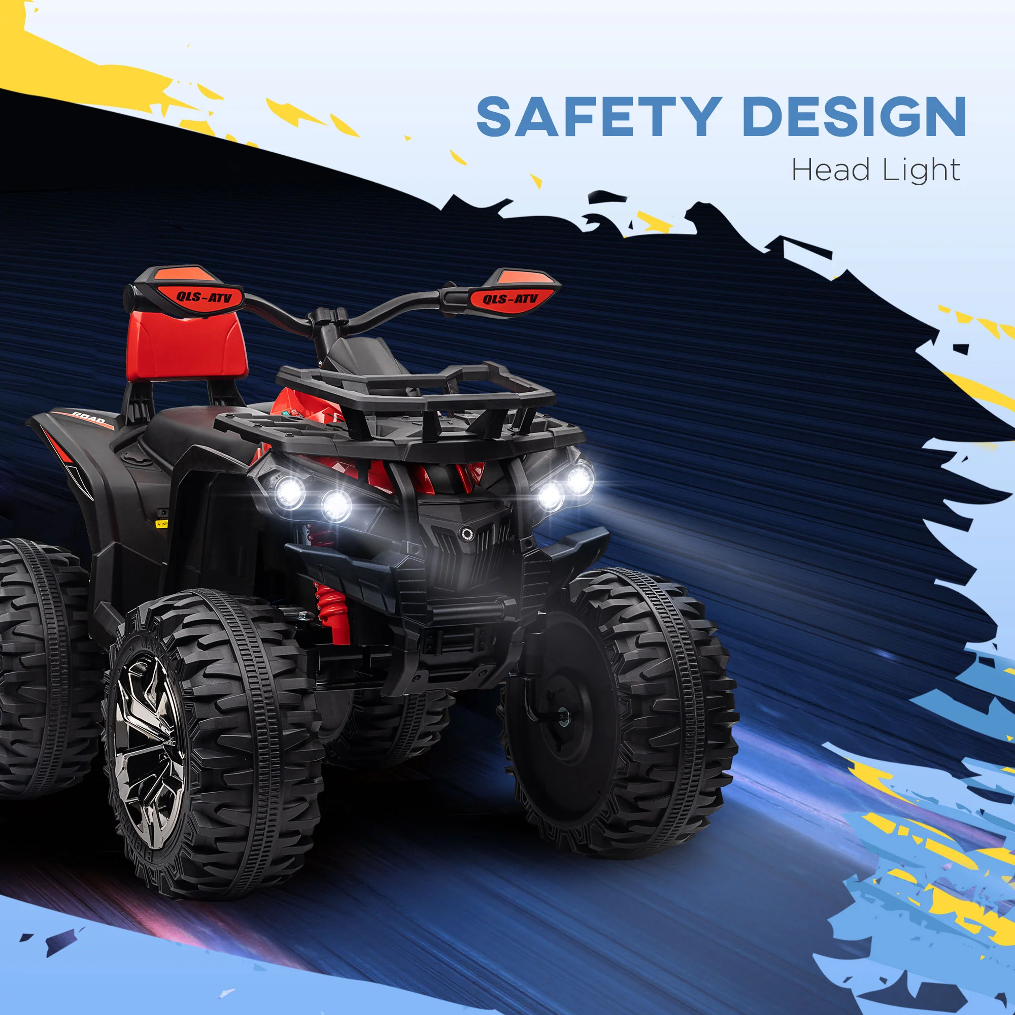 HOMCOM 12V Quad Bike ATV With LED Lights, Music, For Boys Girls, Yellow And Red - Image 14