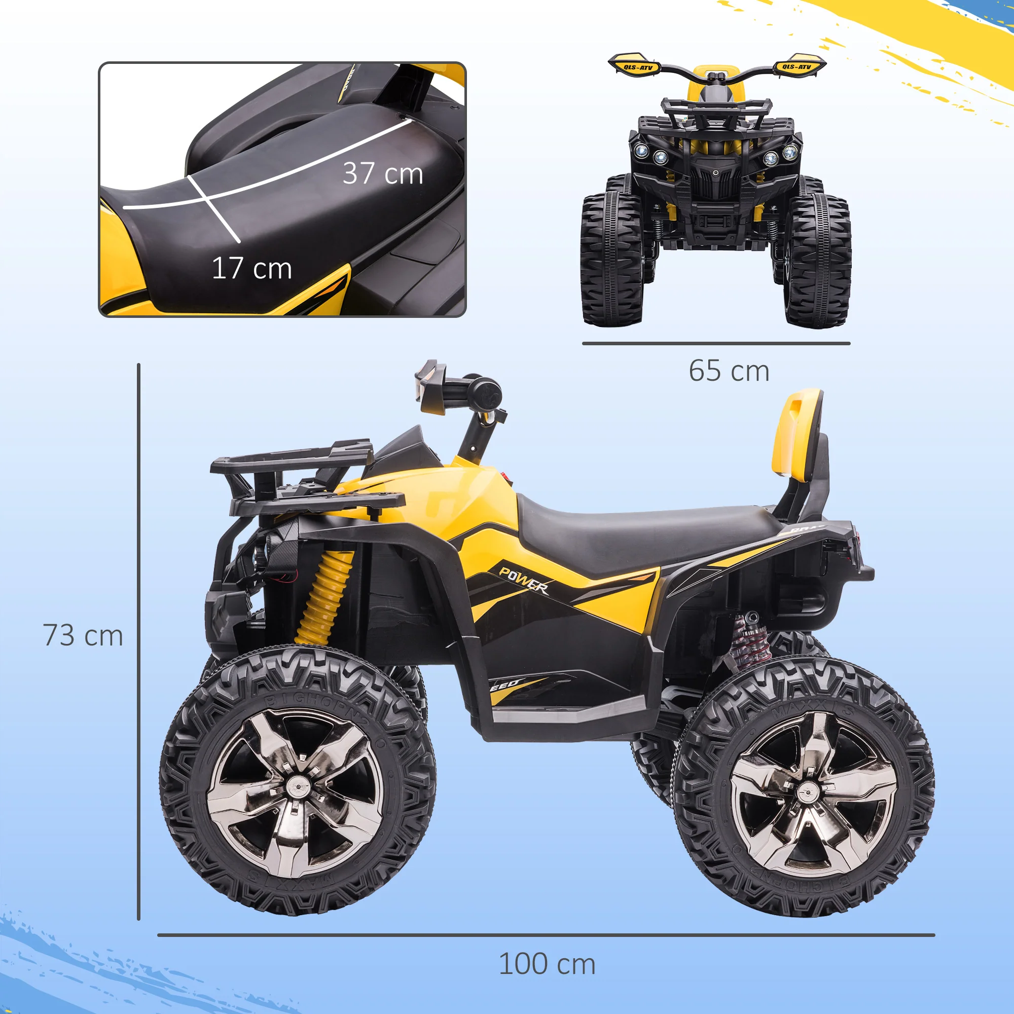 HOMCOM 12V Quad Bike ATV With LED Lights, Music, For Boys Girls, Yellow And Red - Image 5