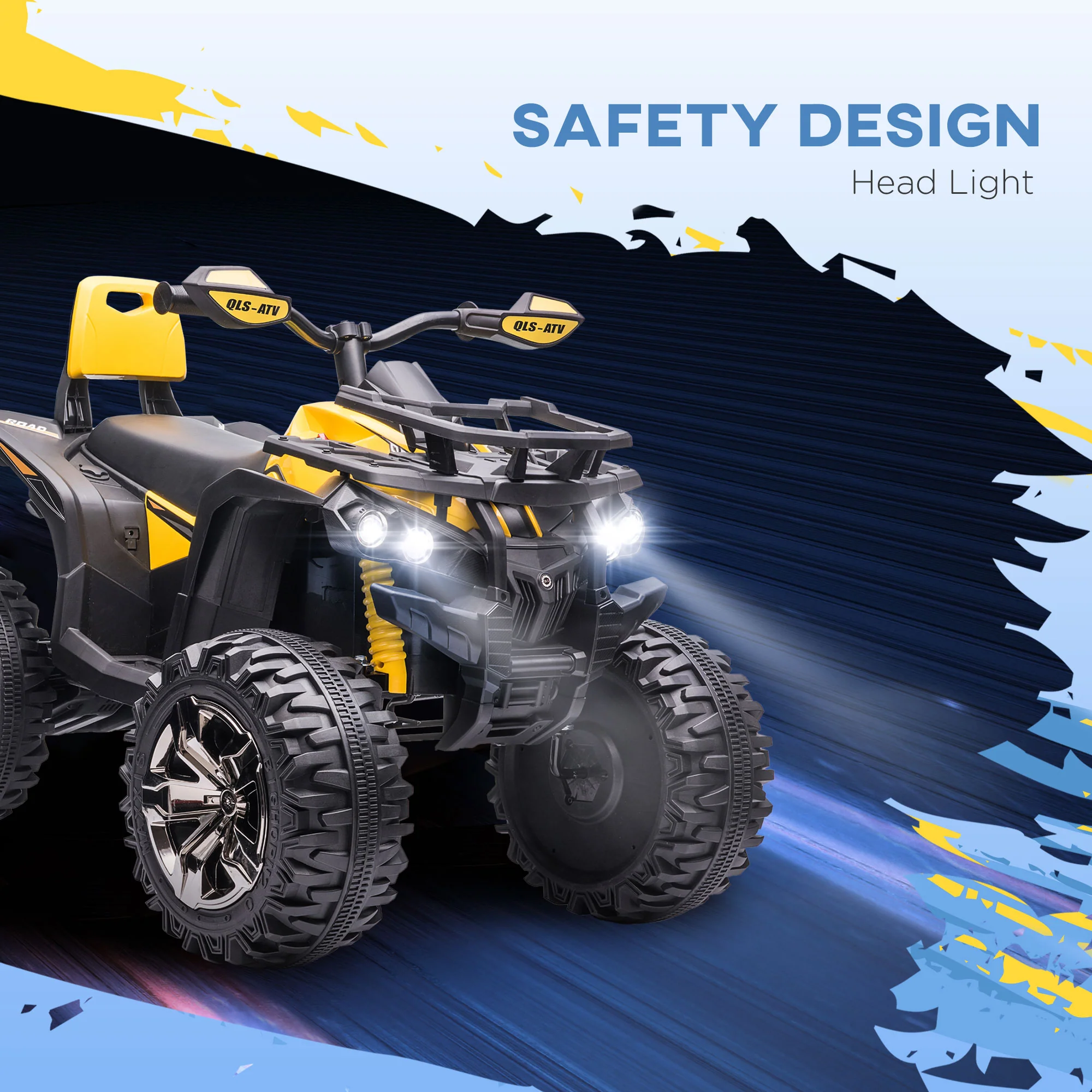 HOMCOM 12V Quad Bike ATV With LED Lights, Music, For Boys Girls, Yellow And Red - Image 6