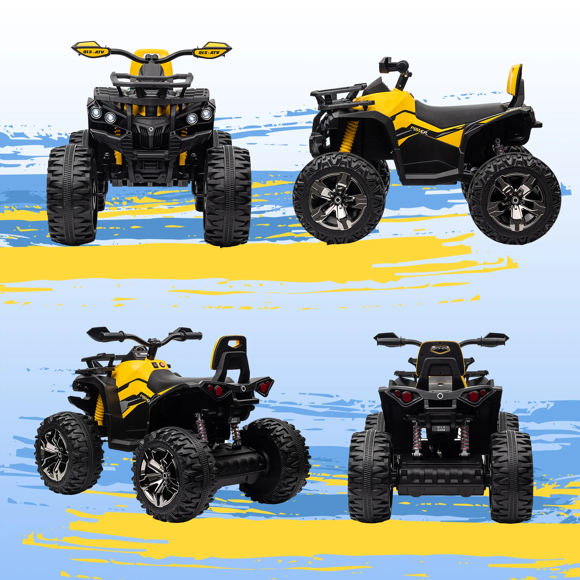 HOMCOM 12V Quad Bike ATV With LED Lights, Music, For Boys Girls, Yellow And Red - Image 9