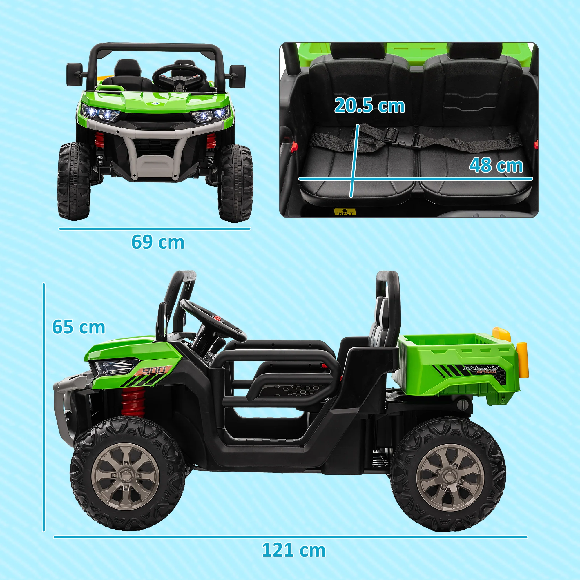 HOMCOM 12V Two-Seater Kids Electric Ride-On Car W/ Electric Bucket - Green - Image 5