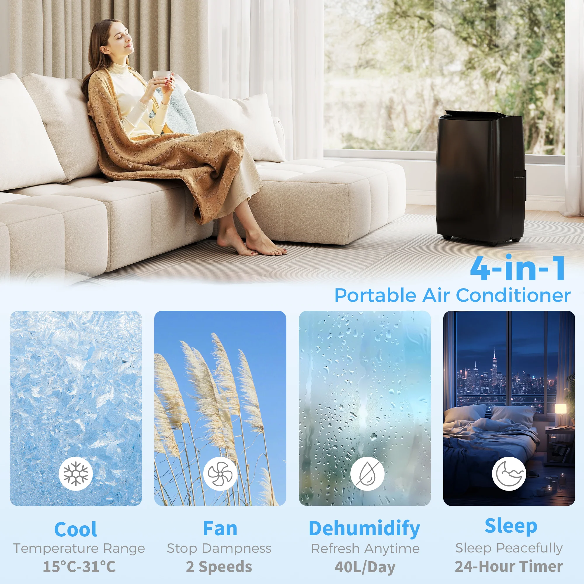 HOMCOM 14,000 BTU Portable Air Conditioner Unit With Remote, 24H Timer - Image 4