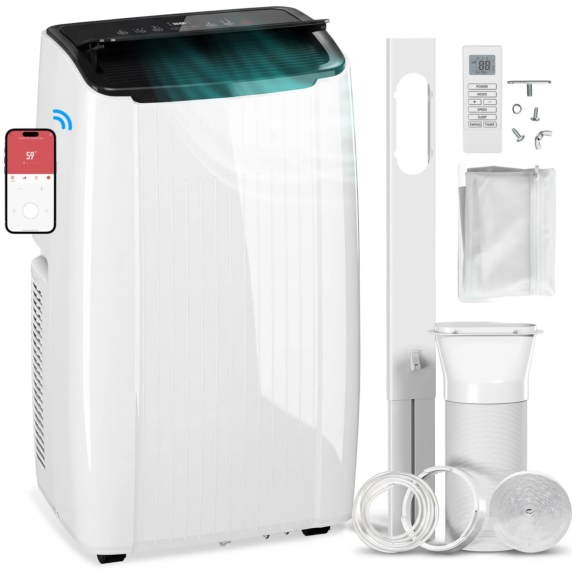 HOMCOM 14000 BTU AC Unit, Portable Air Conditioner With WiFi Control, White