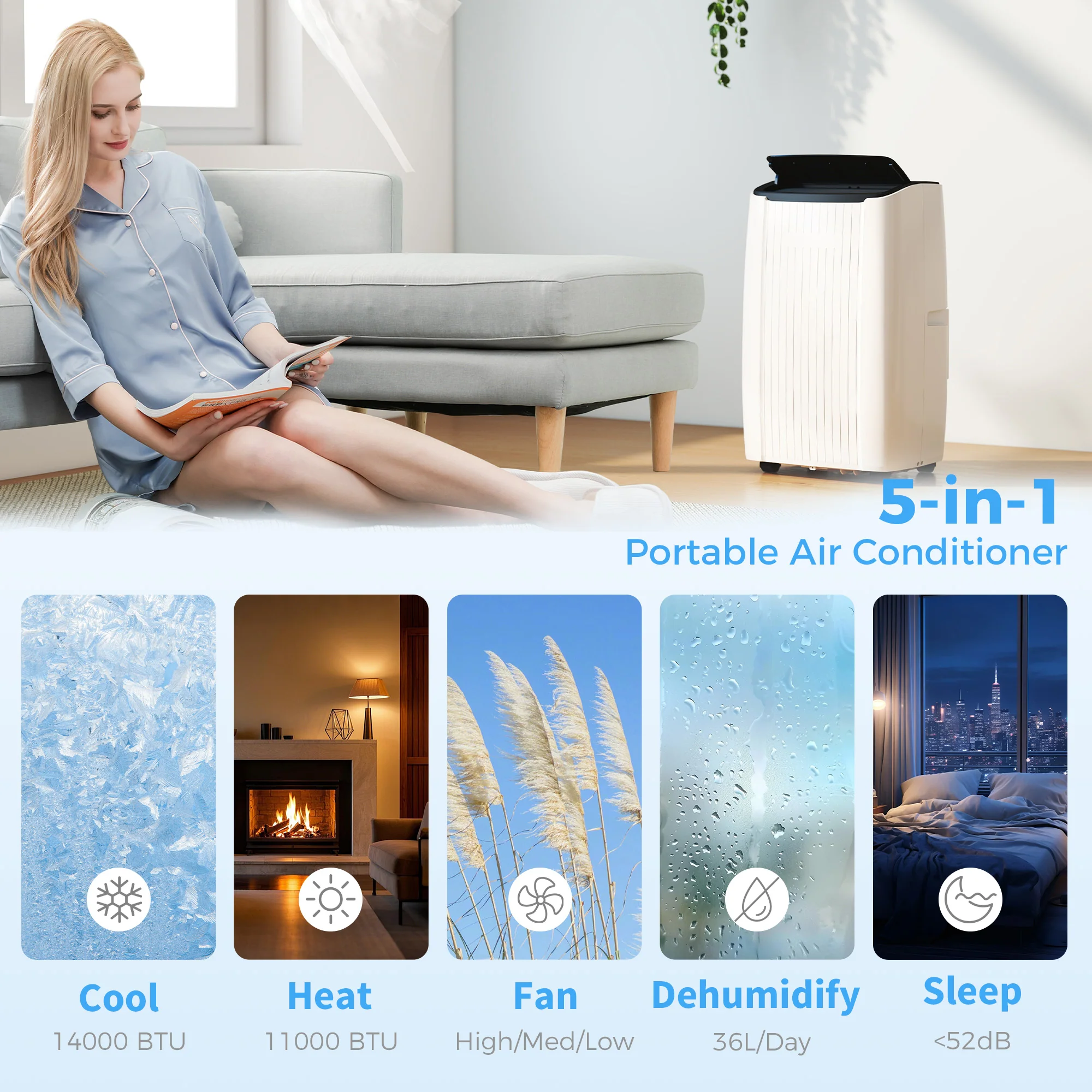 HOMCOM 14000 BTU AC Unit, Portable Air Conditioner With WiFi Control, White - Image 4