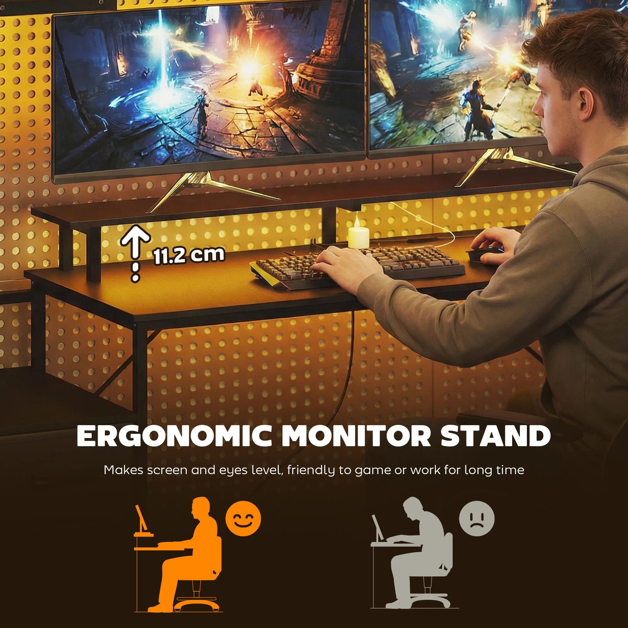 HOMCOM 147cm Gaming Desk With Charging Station And RGB Lights, Black - Image 7