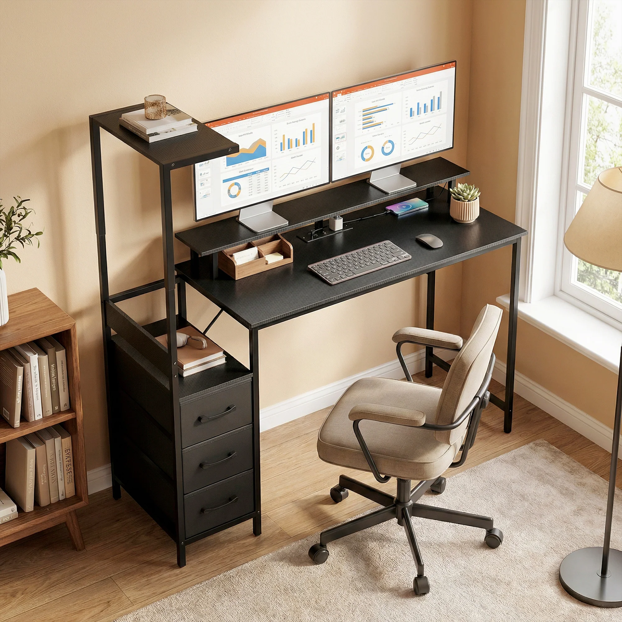 HOMCOM 147cm Gaming Desk With Charging Station And RGB Lights, Black - Image 8