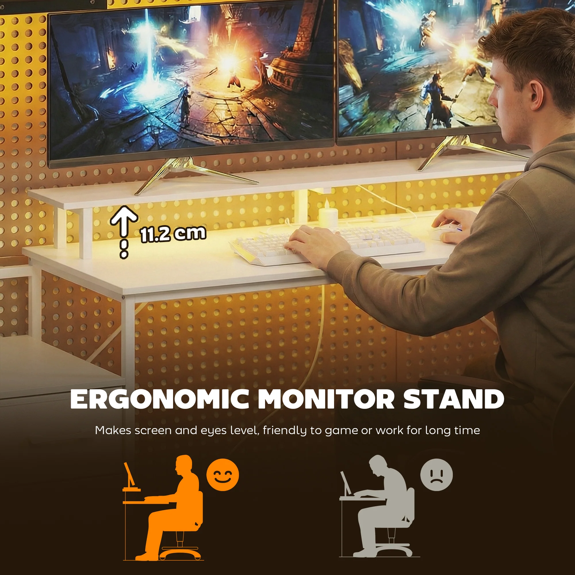 HOMCOM 147cm Gaming Desk With Charging Station And RGB Lights, White - Image 7