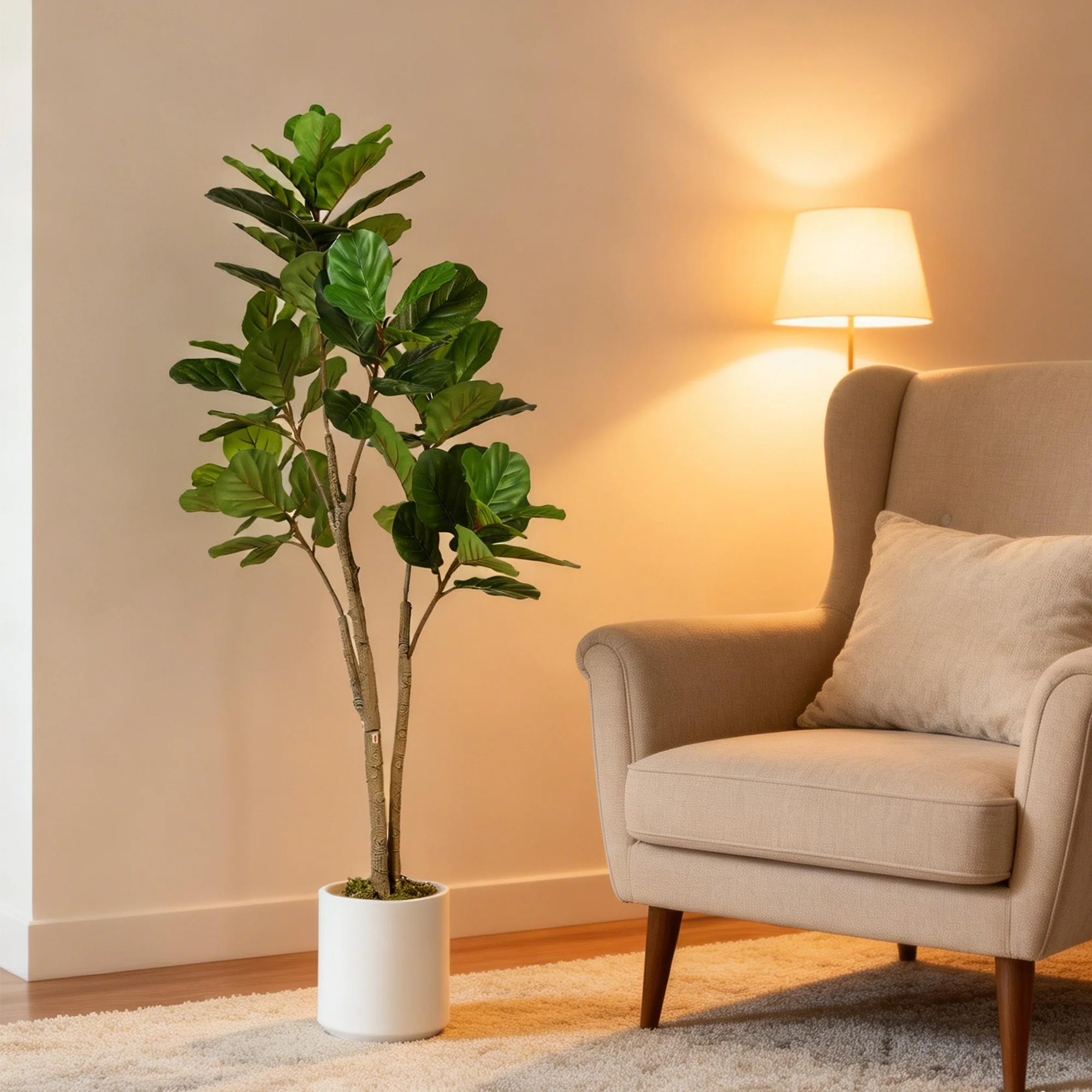 HOMCOM 150cm Artificial Fiddle Leaf Fig Tree, Realistic Fake Plant, Green - Image 7