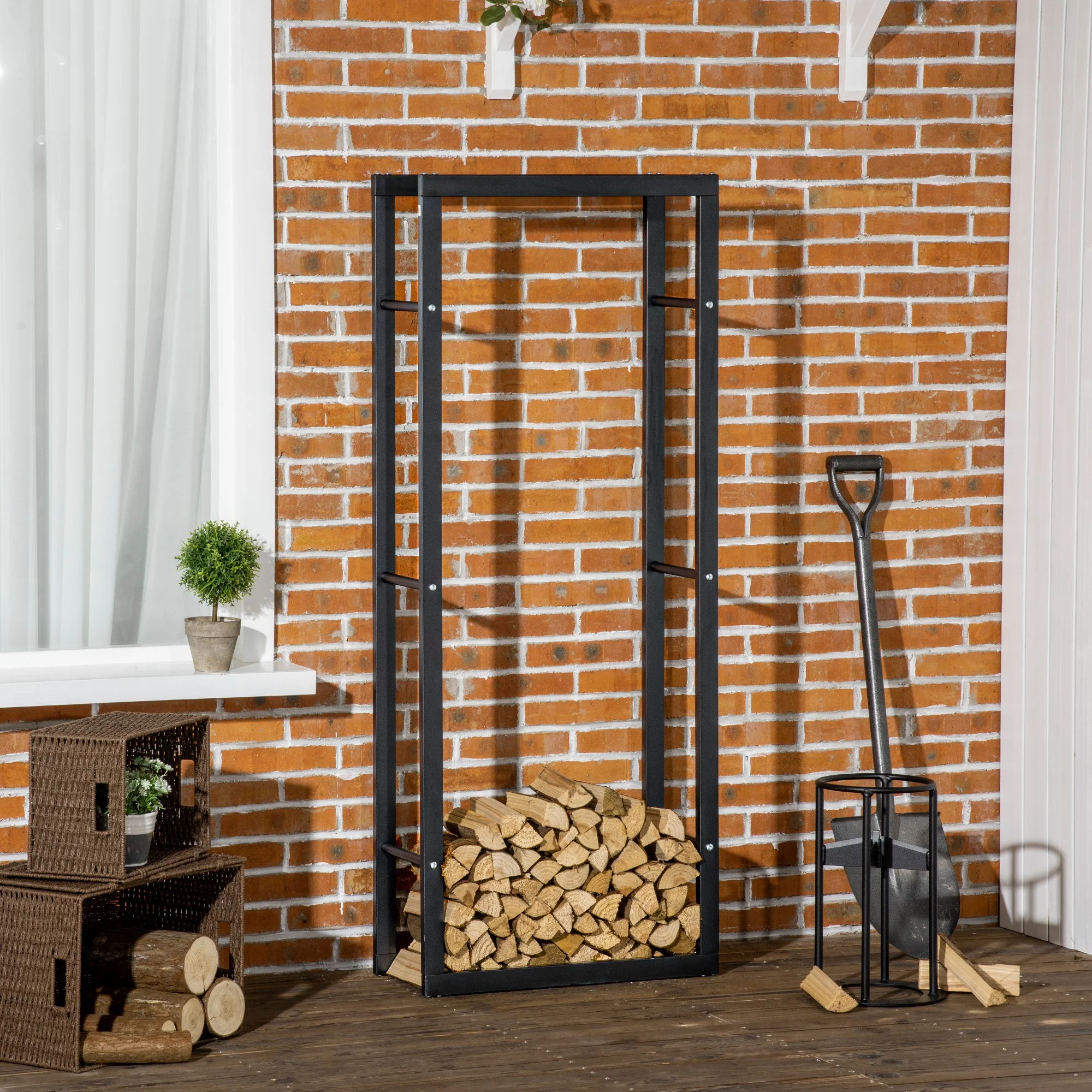 HOMCOM 150cm Metal Firewood Log Holder Rack Elevated Design, Base Side Rails - Image 2