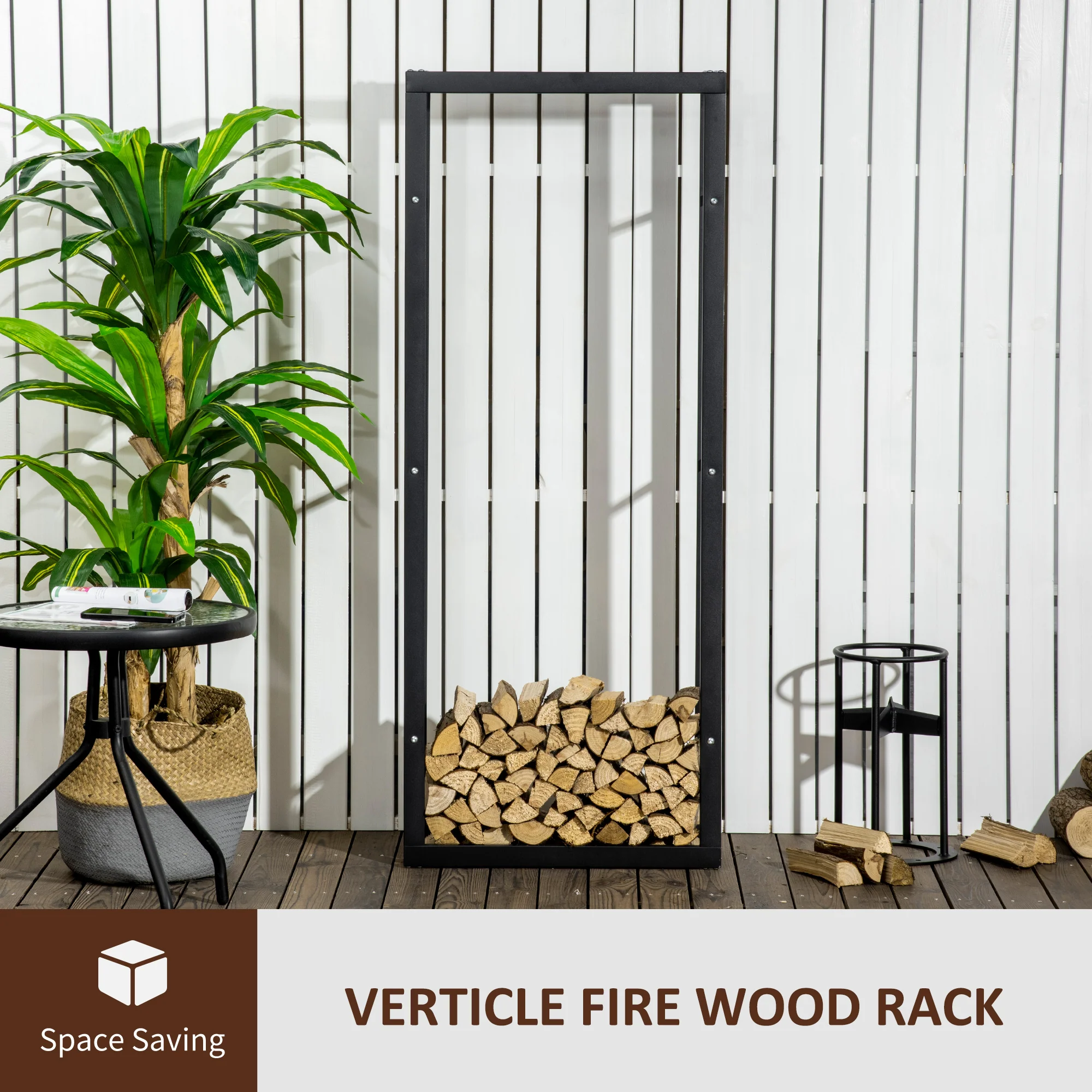 HOMCOM 150cm Metal Firewood Log Holder Rack Elevated Design, Base Side Rails - Image 3
