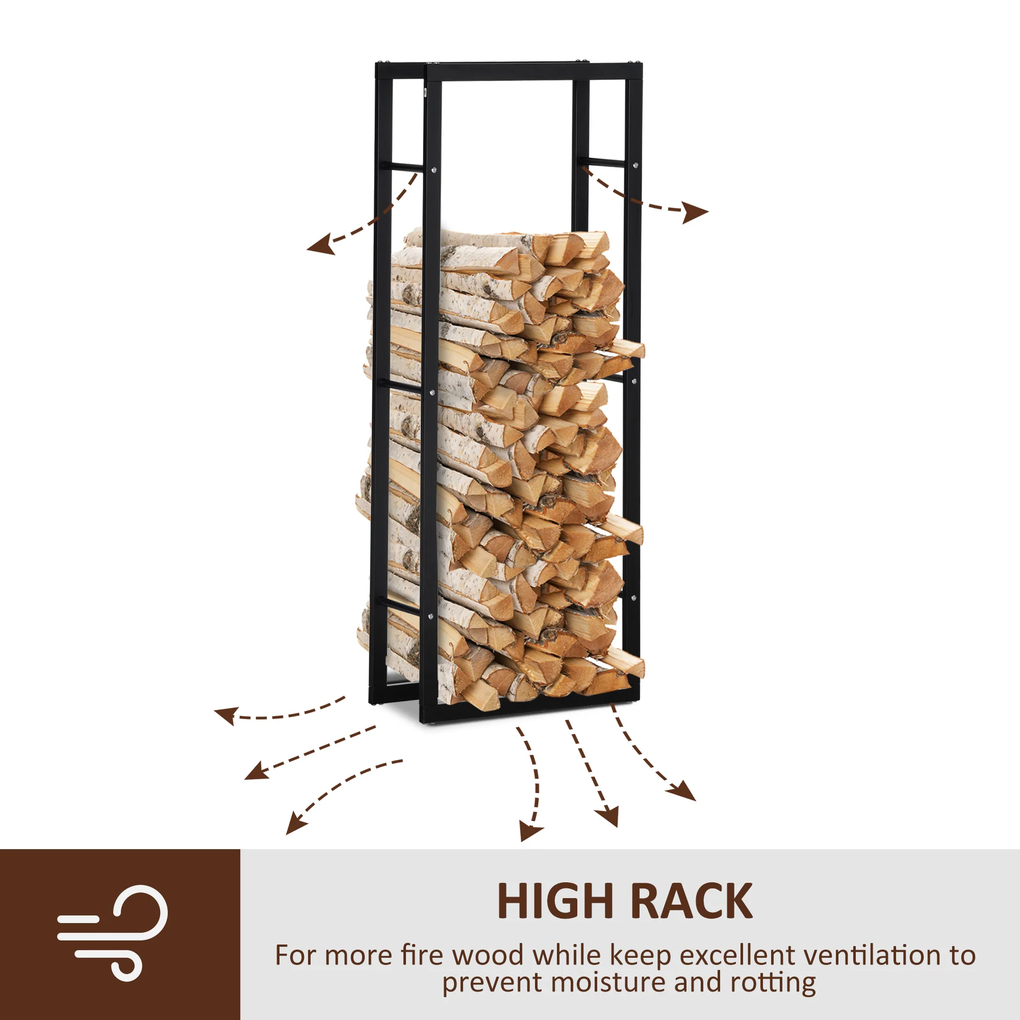HOMCOM 150cm Metal Firewood Log Holder Rack Elevated Design, Base Side Rails - Image 4