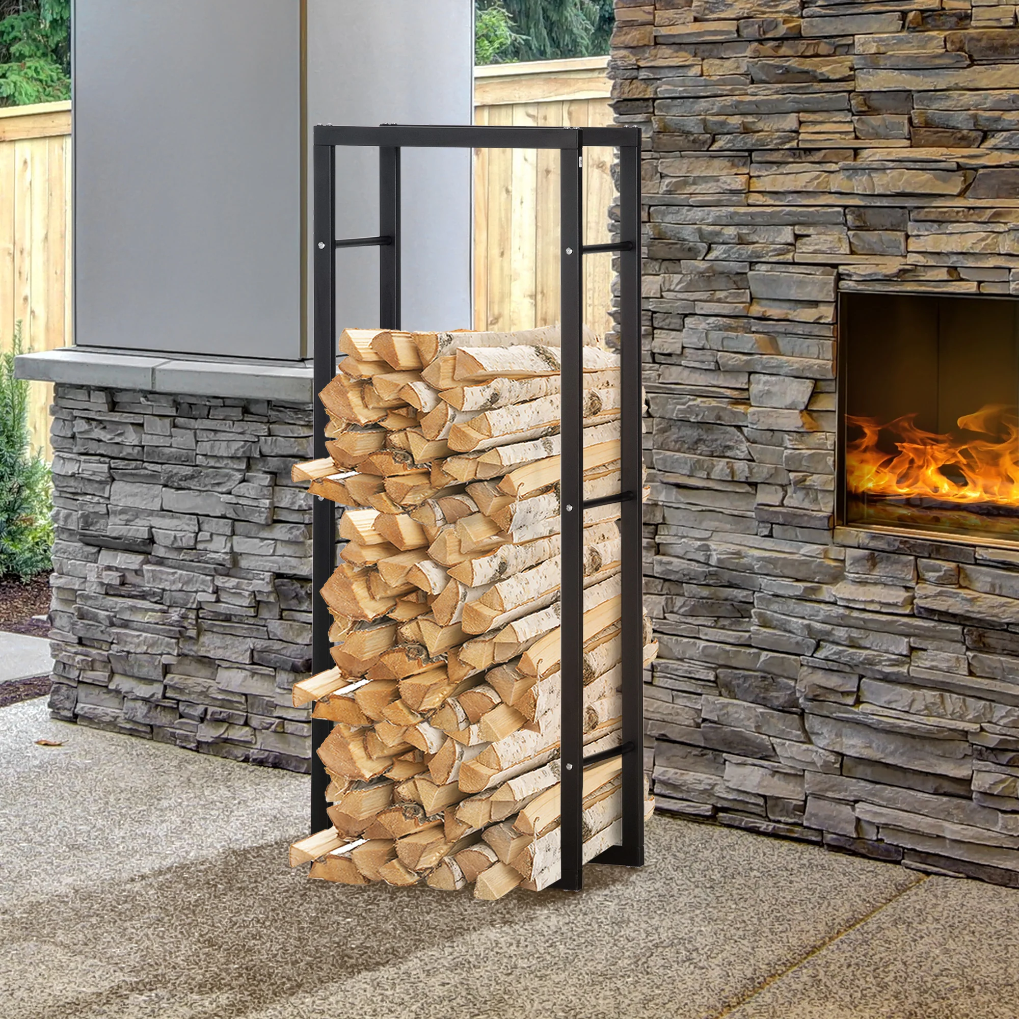 HOMCOM 150cm Metal Firewood Log Holder Rack Elevated Design, Base Side Rails - Image 7