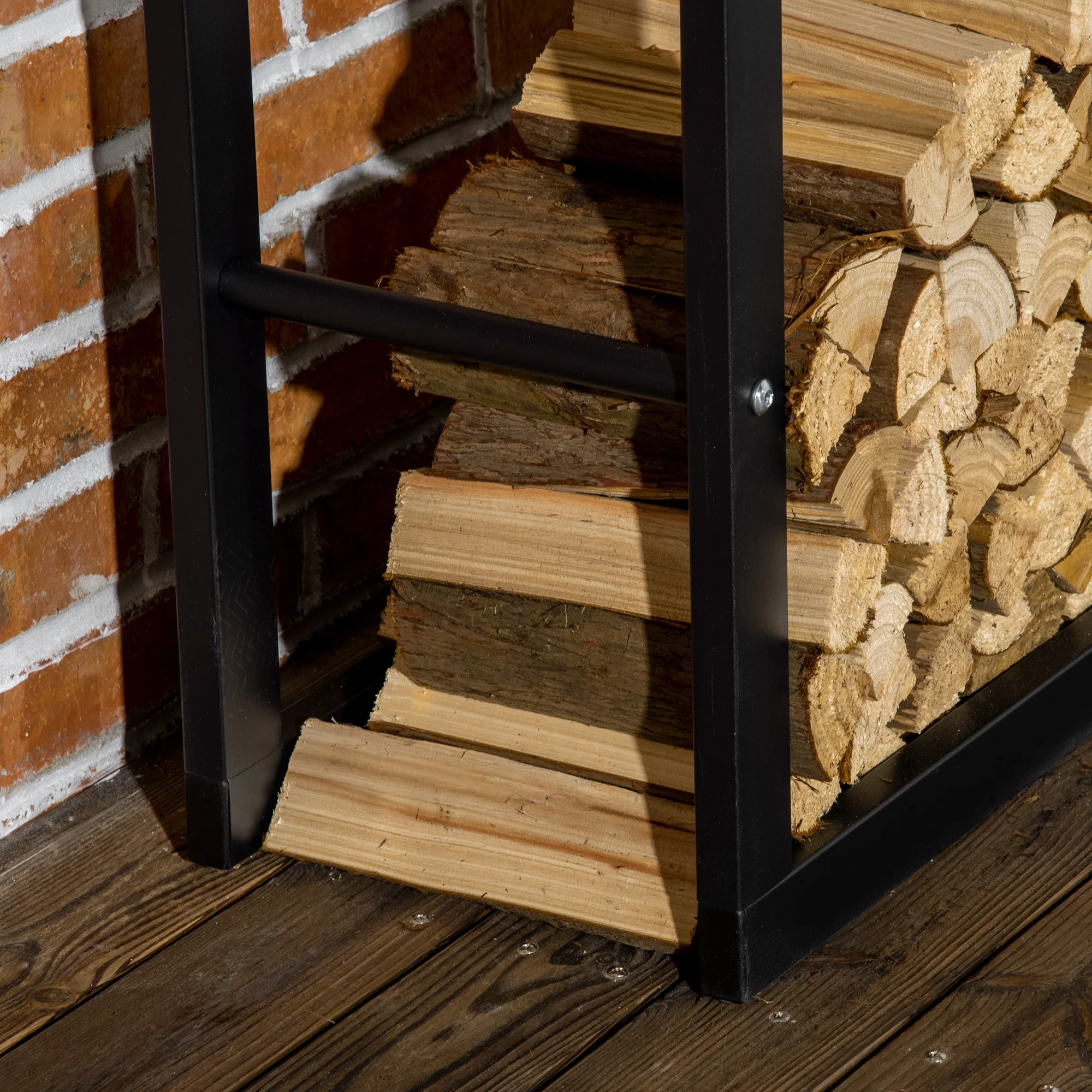 HOMCOM 150cm Metal Firewood Log Holder Rack Elevated Design, Base Side Rails - Image 8