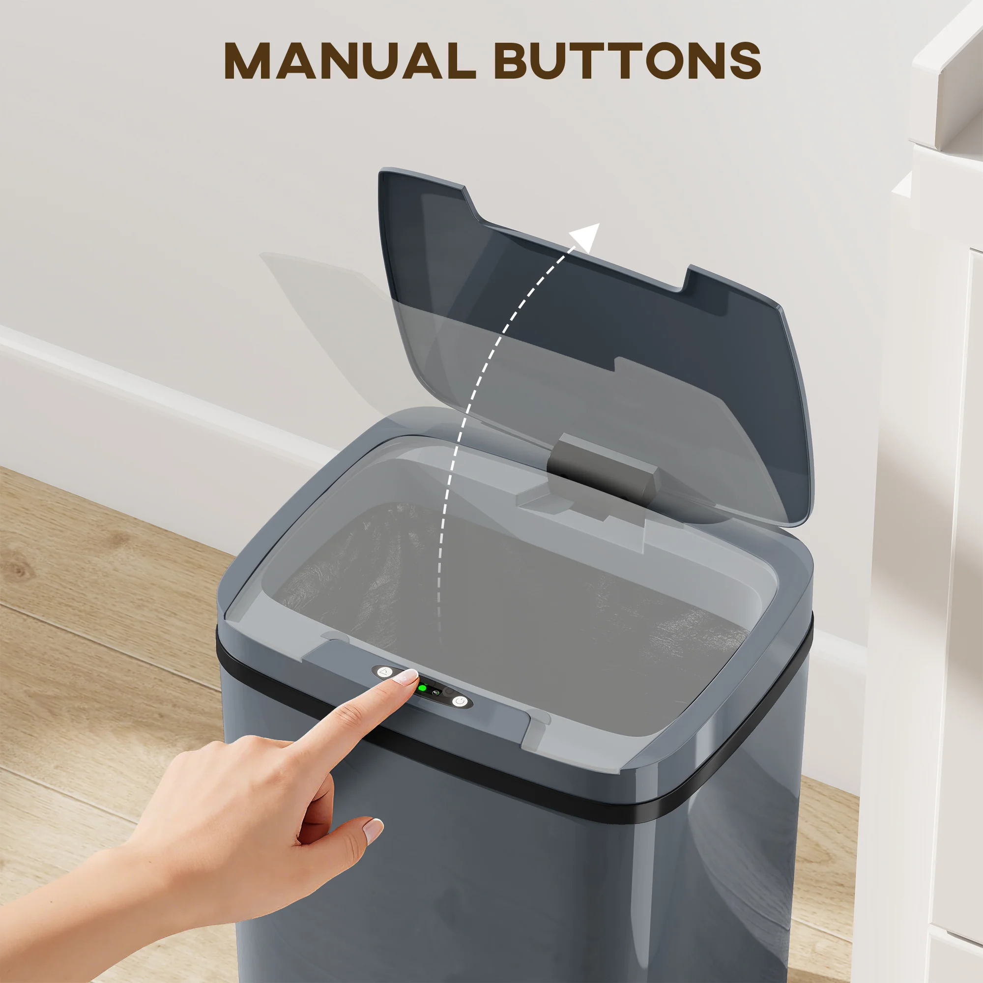 HOMCOM 15L Sensor Bin, Automatic Touchless Kitchen Bin, Battery Operated - Image 4