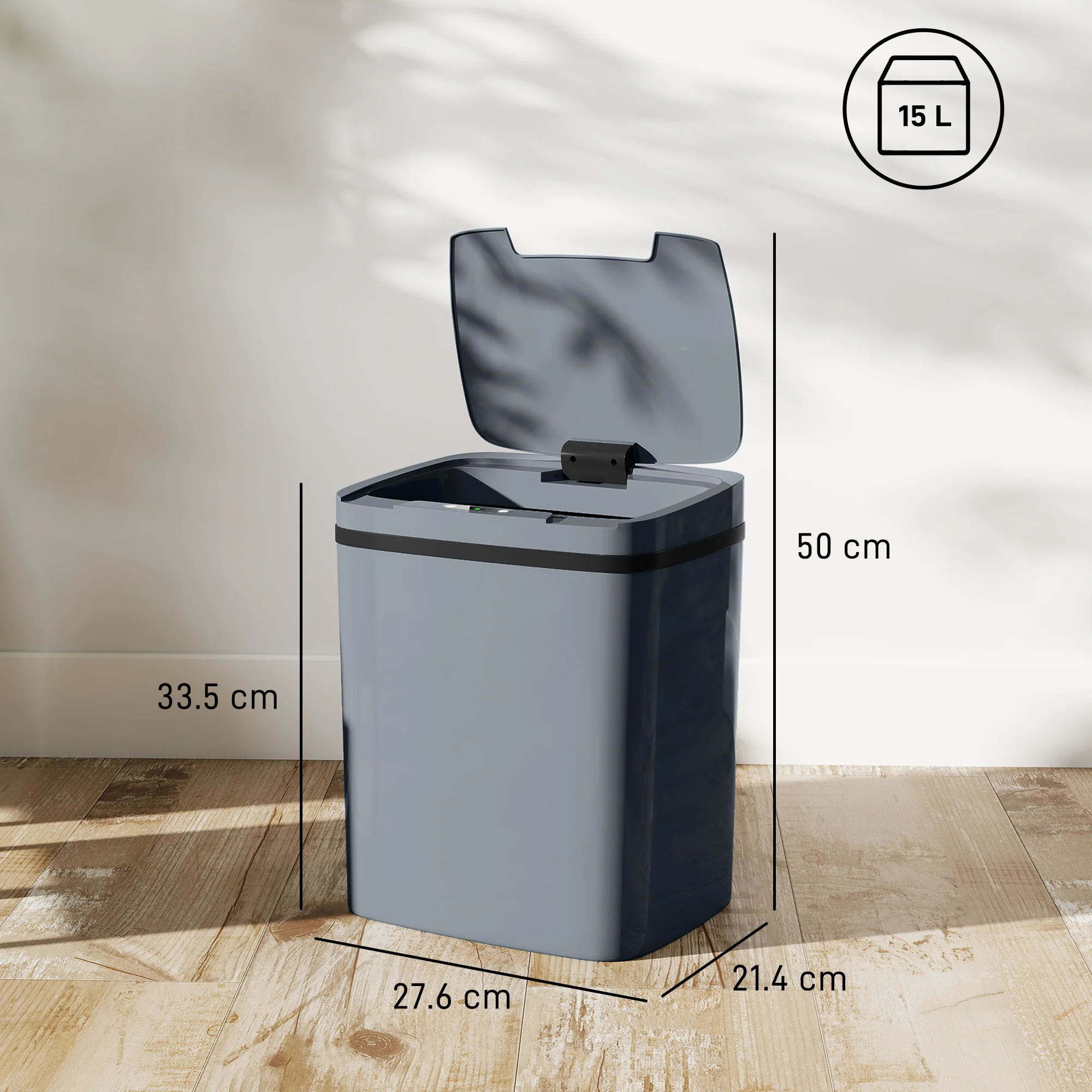 HOMCOM 15L Sensor Bin, Automatic Touchless Kitchen Bin, Battery Operated - Image 5