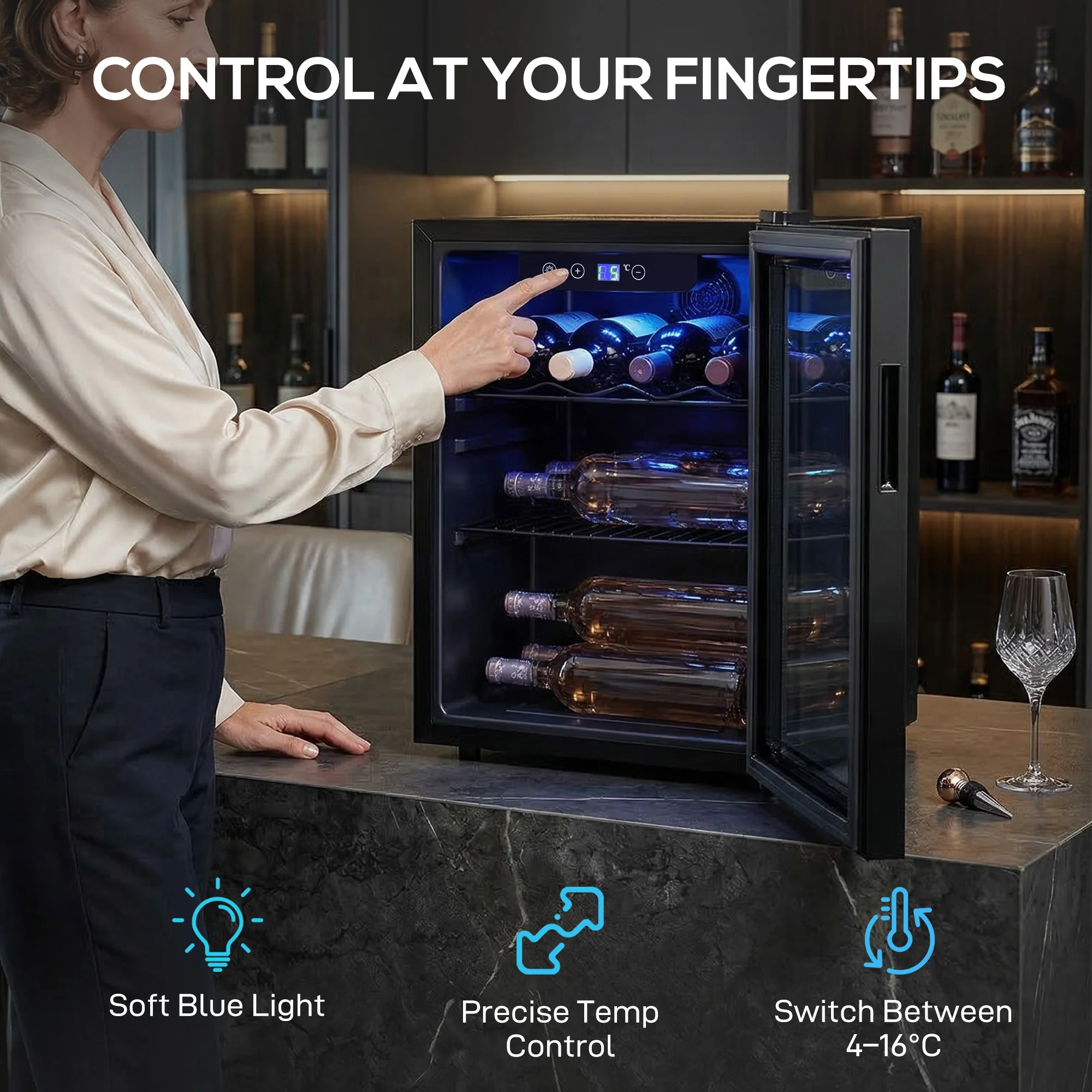 HOMCOM 16 Bottle Wine Cooler, 4-16°C Under Counter Drinks Beer Wine Fridge - Image 4