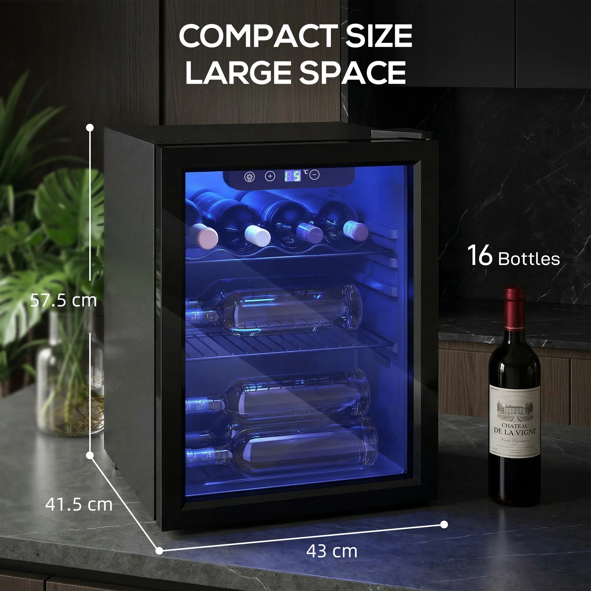 HOMCOM 16 Bottle Wine Cooler, 4-16°C Under Counter Drinks Beer Wine Fridge - Image 5
