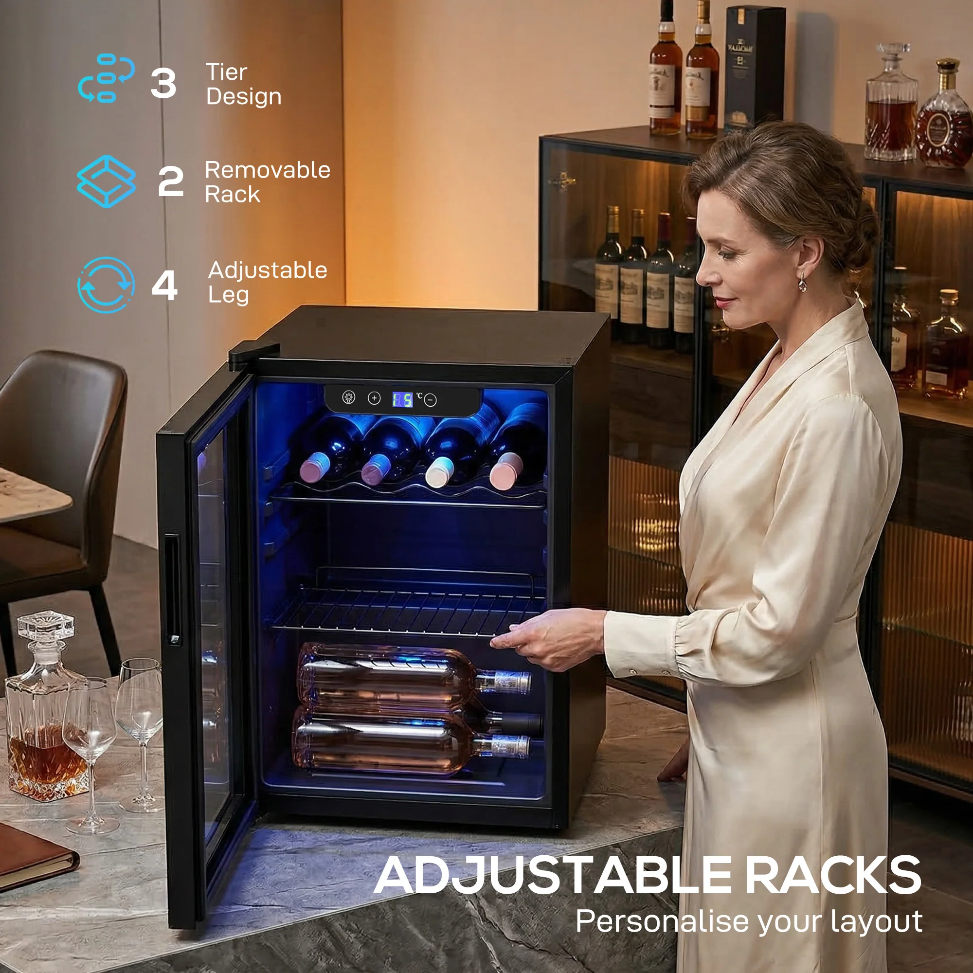 HOMCOM 16 Bottle Wine Cooler, 4-16°C Under Counter Drinks Beer Wine Fridge - Image 6