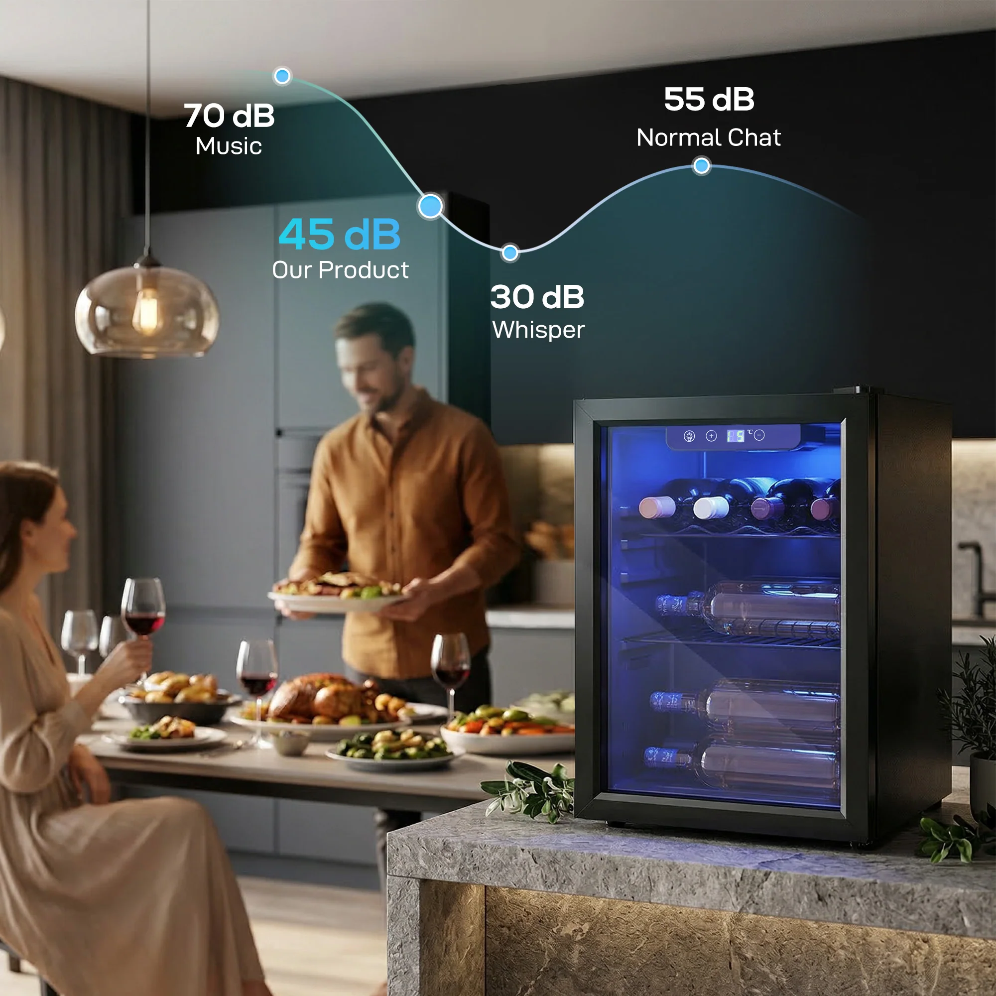 HOMCOM 16 Bottle Wine Cooler, 4-16°C Under Counter Drinks Beer Wine Fridge - Image 7