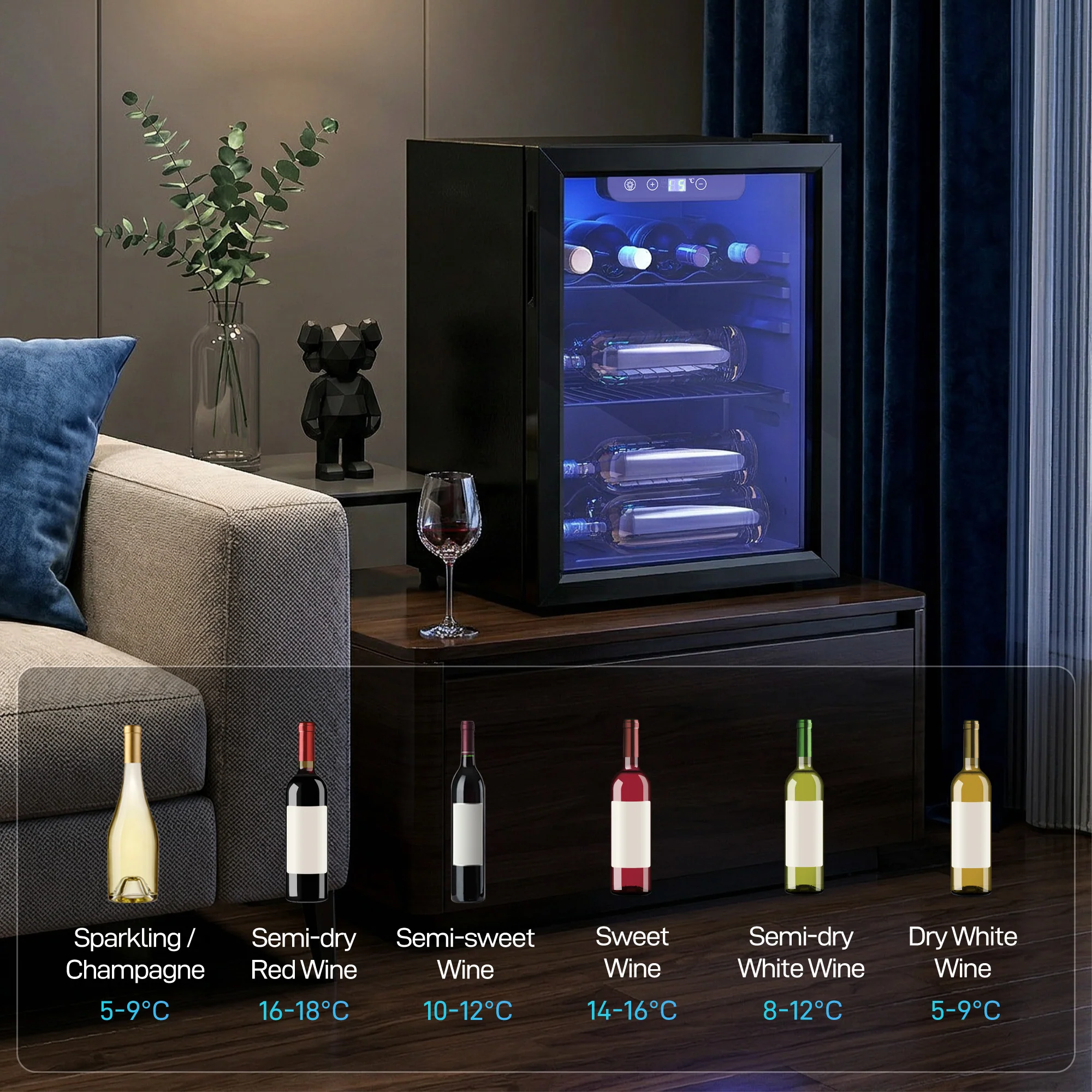 HOMCOM 16 Bottle Wine Cooler, 4-16°C Under Counter Drinks Beer Wine Fridge - Image 9