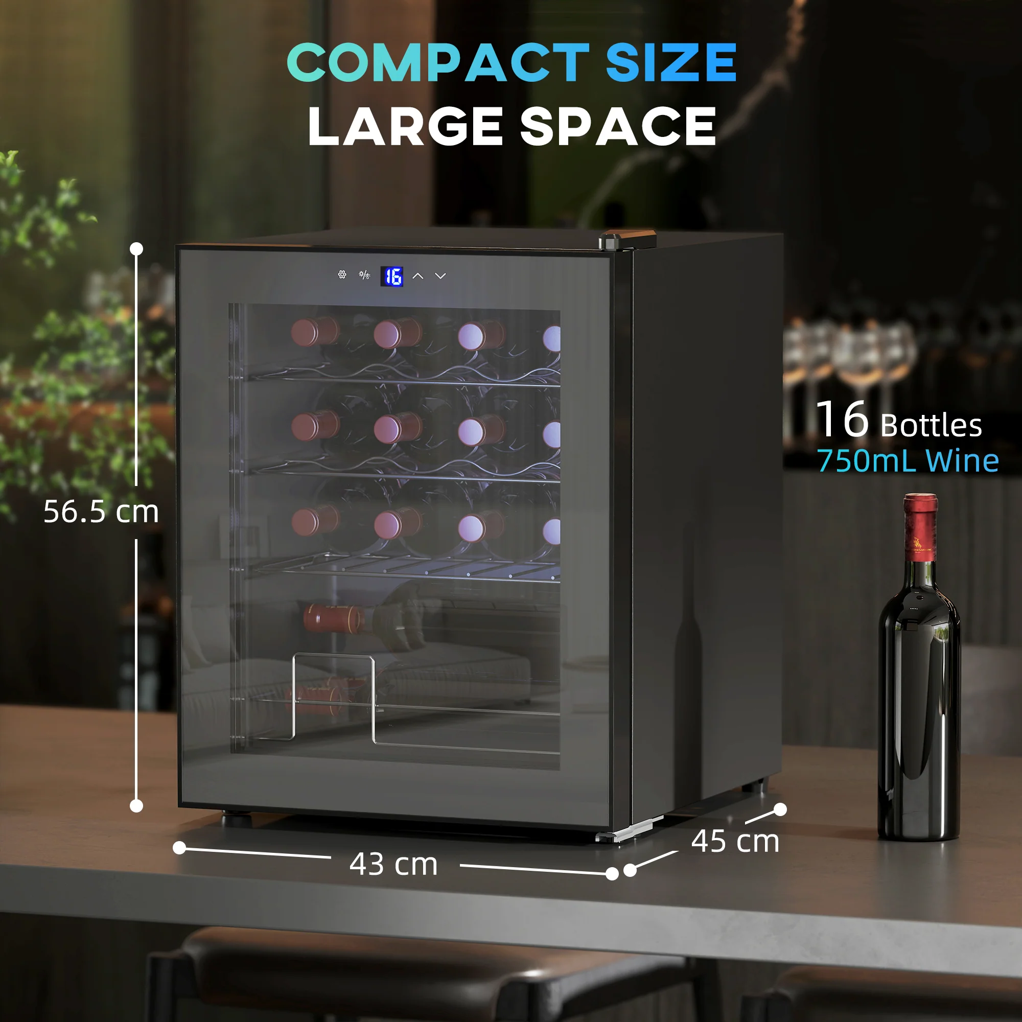 HOMCOM 16 Bottle Wine Cooler With Adjustable Temperature Control, Black - Image 5
