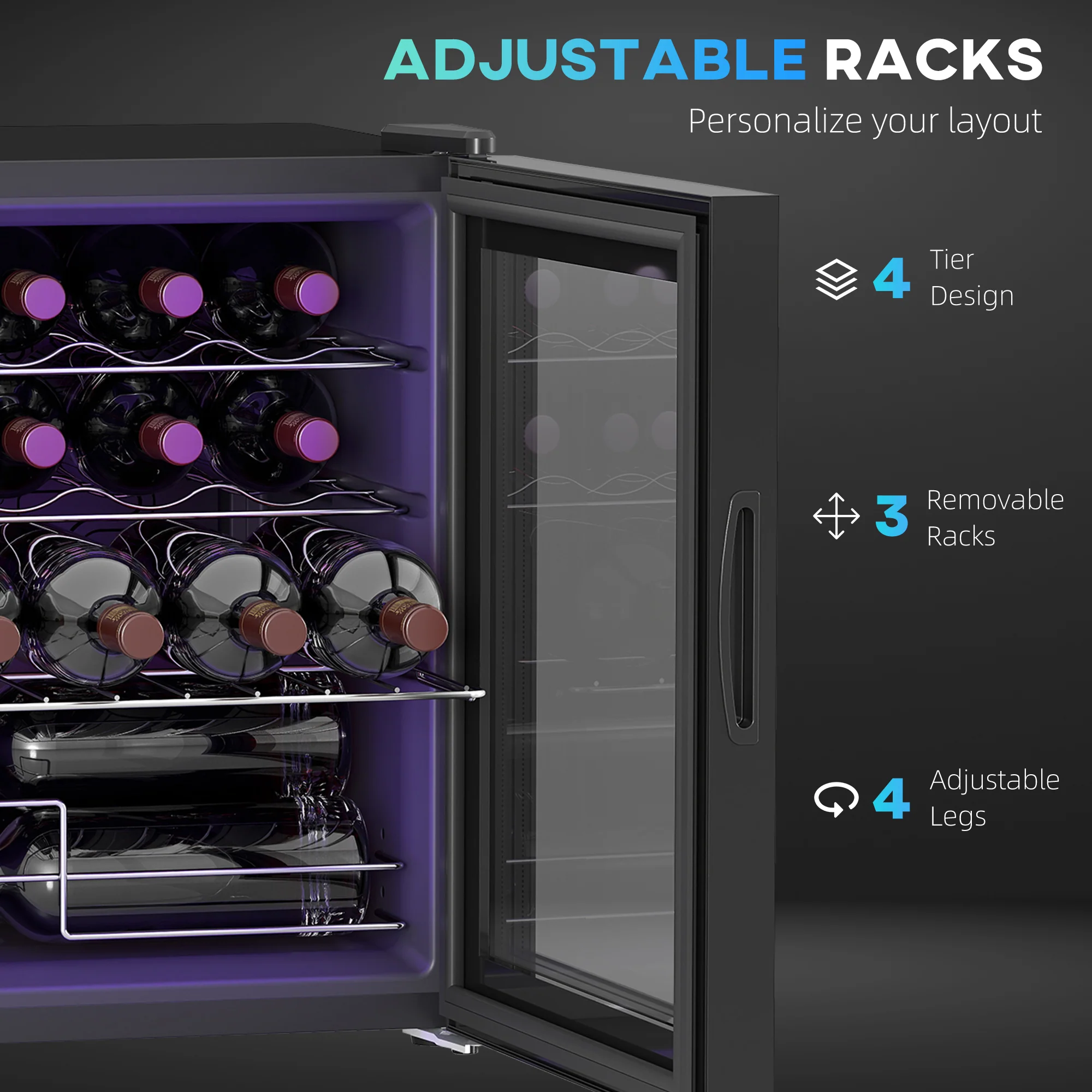 HOMCOM 16 Bottle Wine Cooler With Adjustable Temperature Control, Black - Image 6