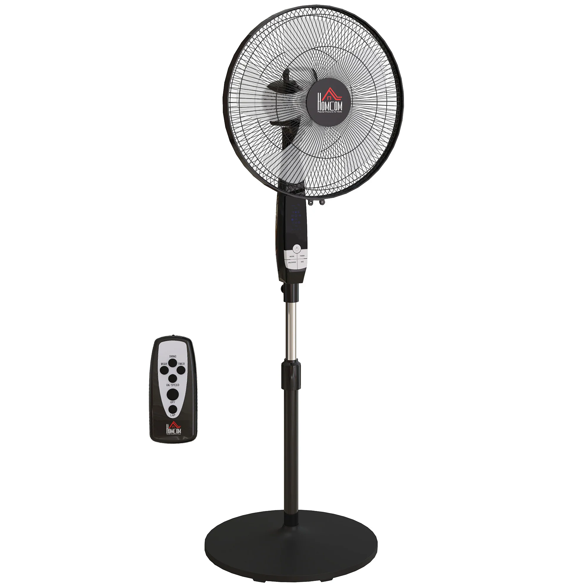 HOMCOM 16" Oscillation Cooling Fan With Remote Adjustable Height Black