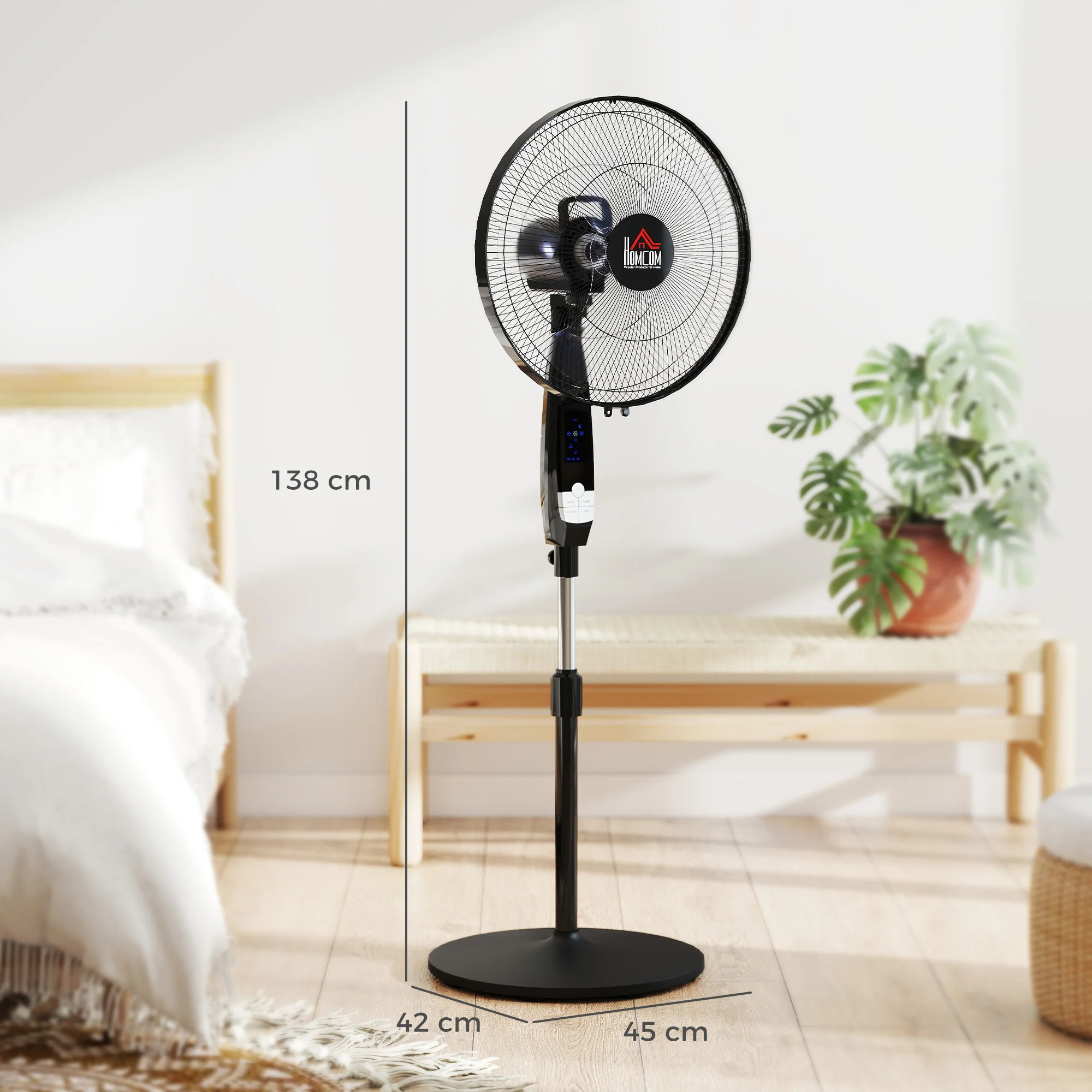 HOMCOM 16" Oscillation Cooling Fan With Remote Adjustable Height Black - Image 3