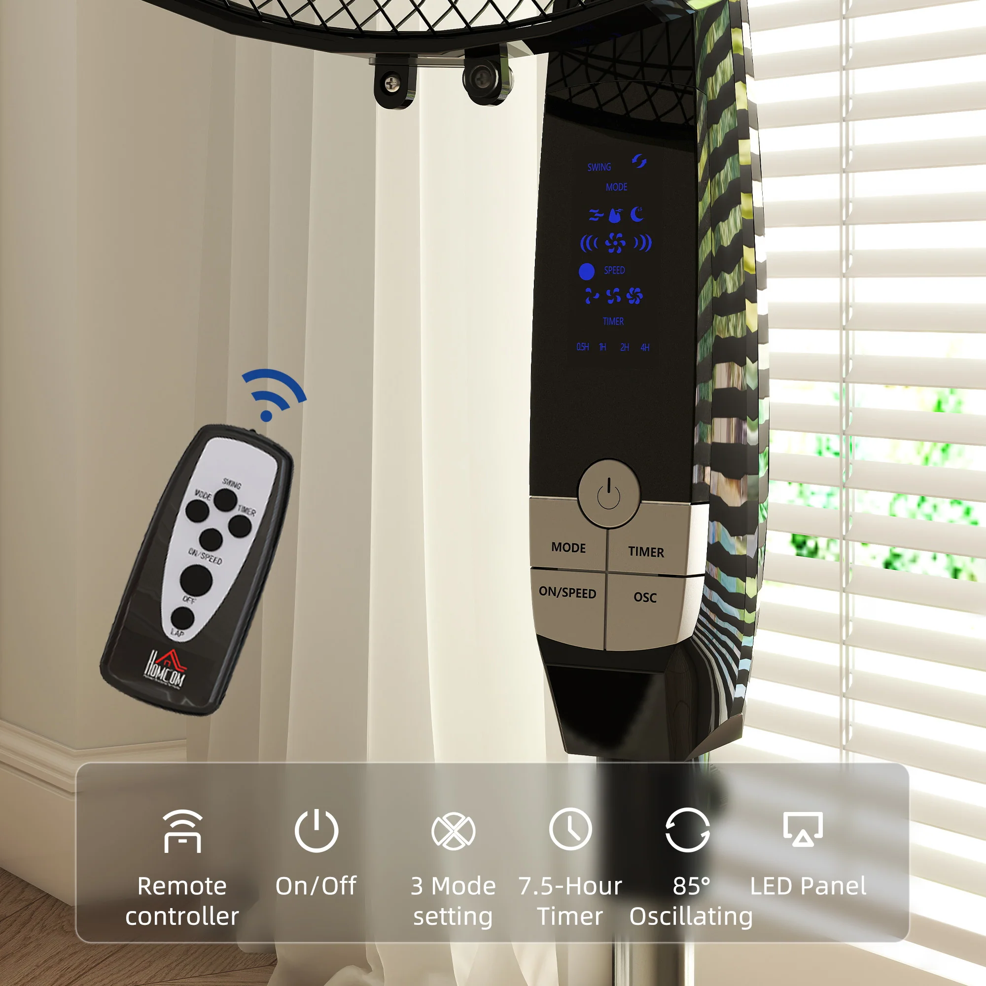 HOMCOM 16" Oscillation Cooling Fan With Remote Adjustable Height Black - Image 4