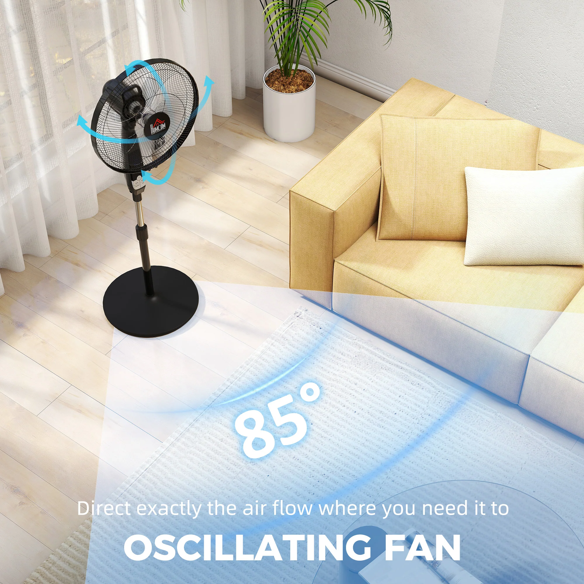 HOMCOM 16" Oscillation Cooling Fan With Remote Adjustable Height Black - Image 6