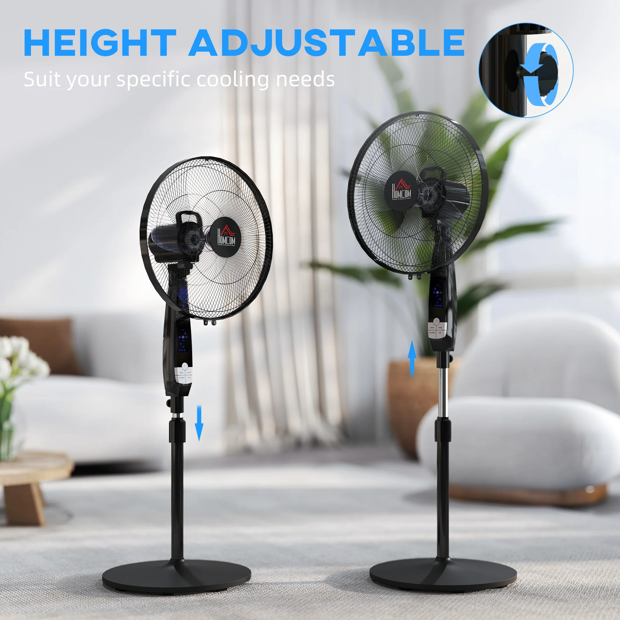 HOMCOM 16" Oscillation Cooling Fan With Remote Adjustable Height Black - Image 8