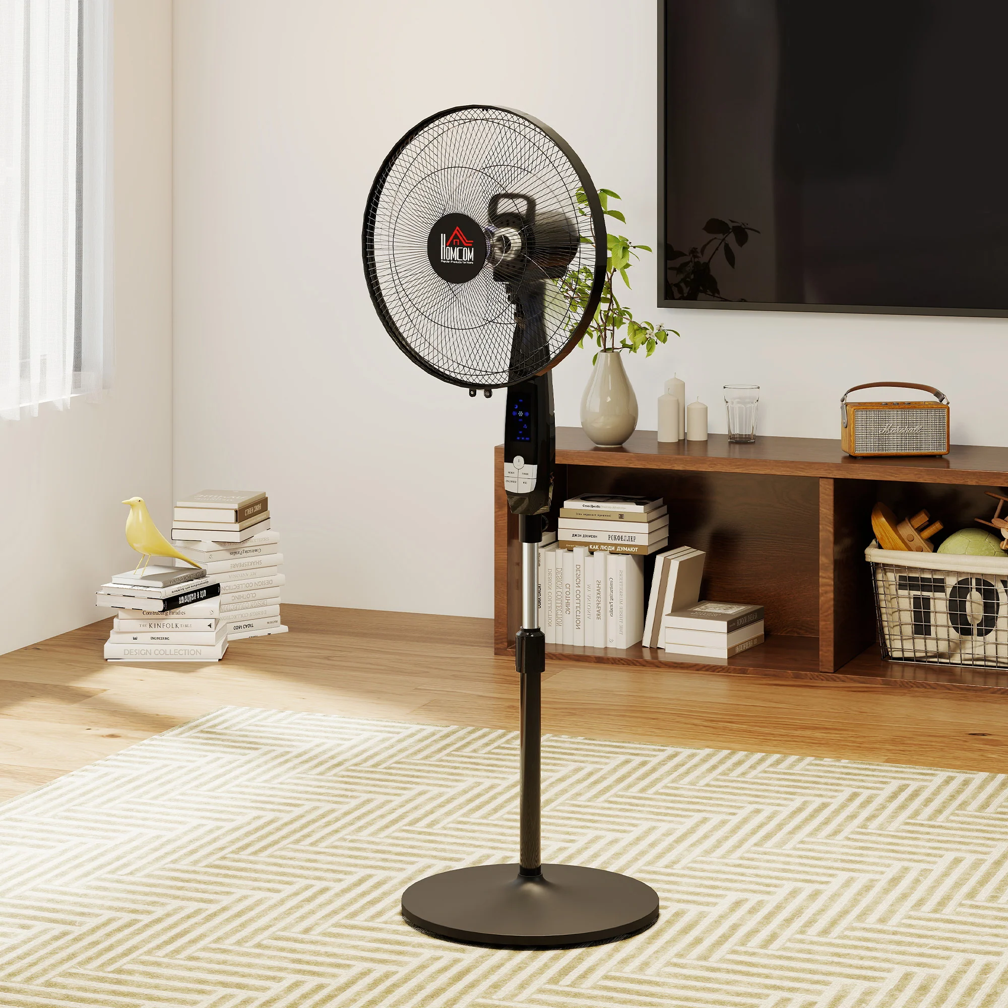HOMCOM 16" Oscillation Cooling Fan With Remote Adjustable Height Black - Image 9