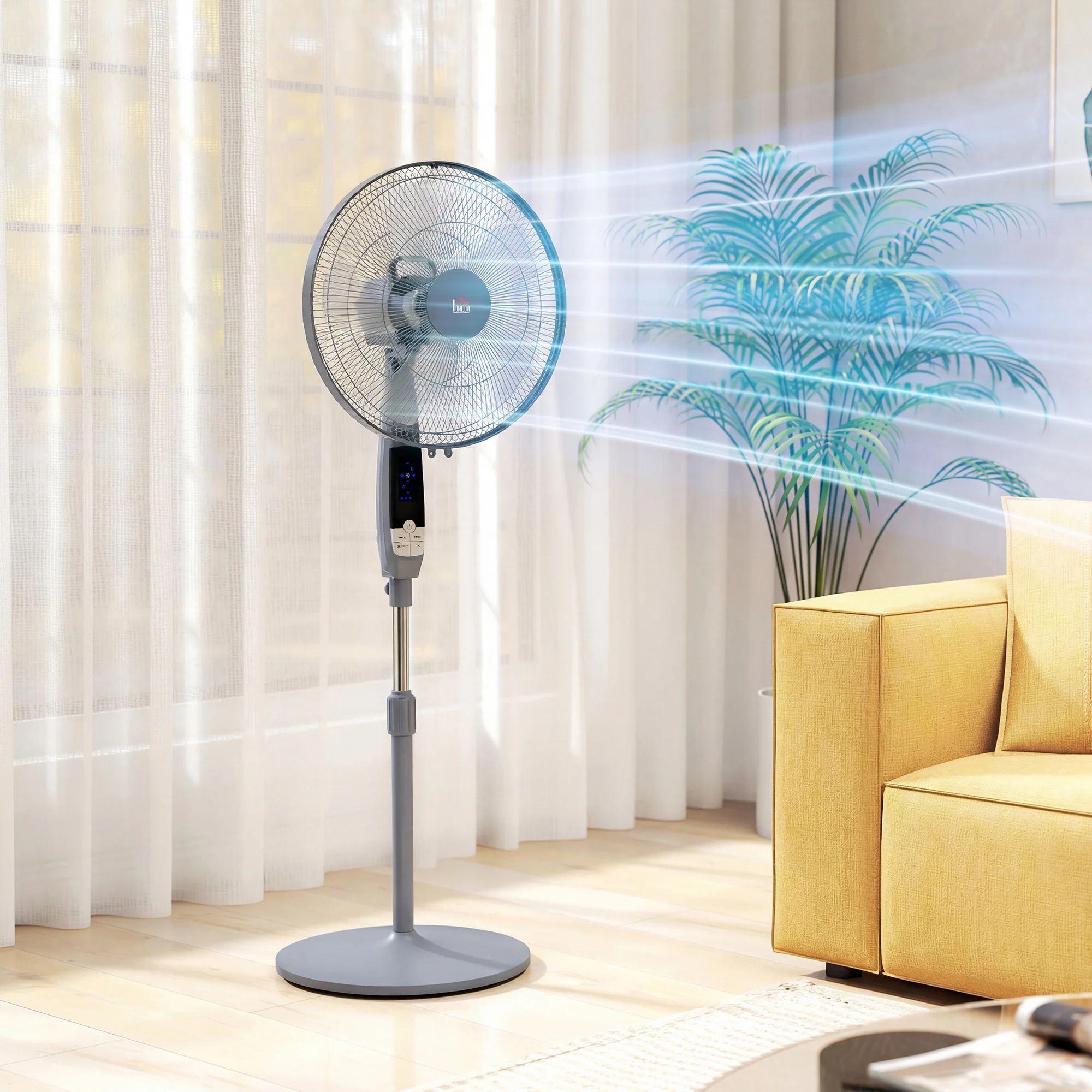 HOMCOM 16" Oscillation Cooling Fan With Remote Adjustable Height Grey - Image 2