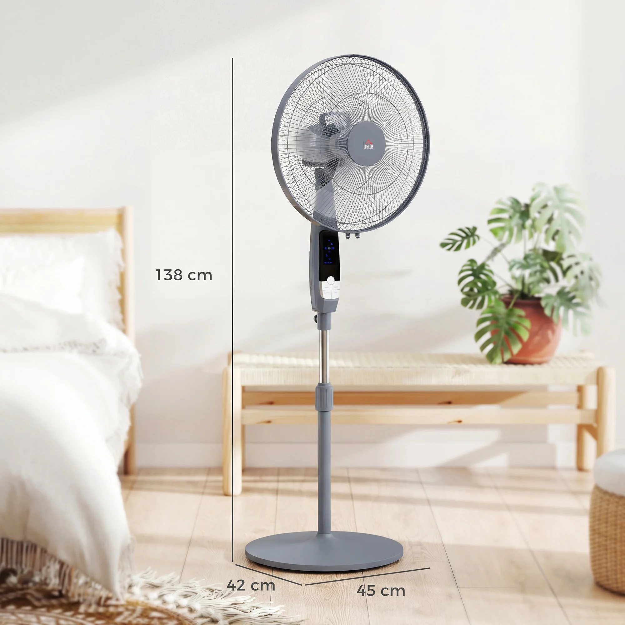 HOMCOM 16" Oscillation Cooling Fan With Remote Adjustable Height Grey - Image 3